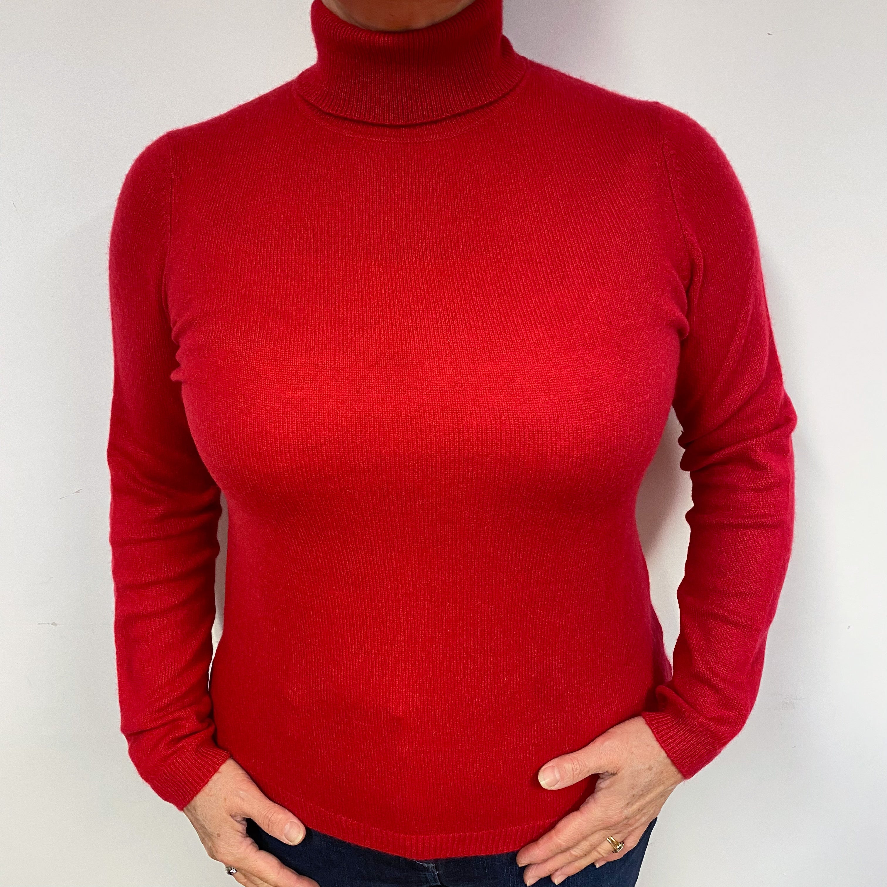 Post Box Red Cashmere Polo Neck Jumper Large