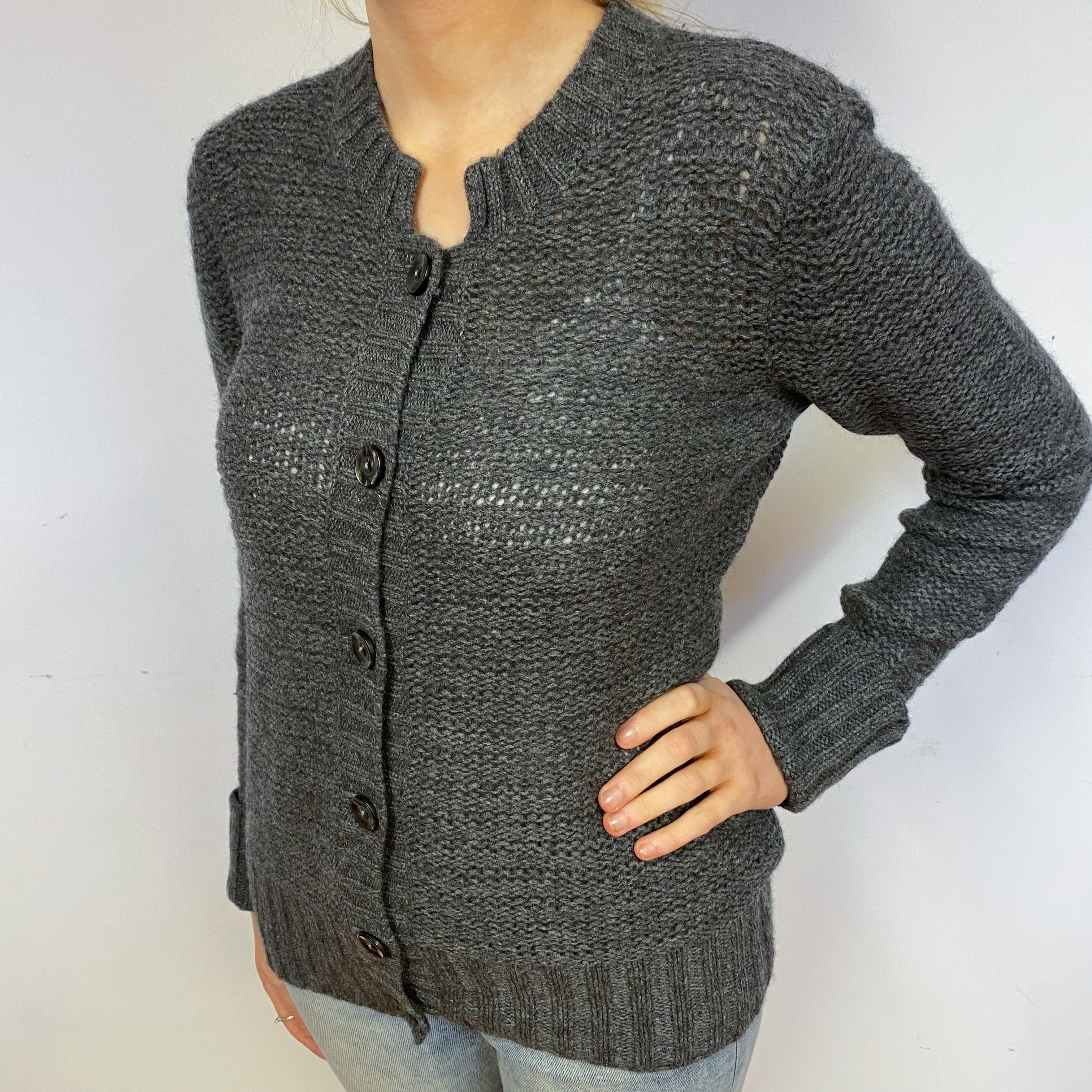 Slate Grey Chunky Knit Cashmere Cardigan Small