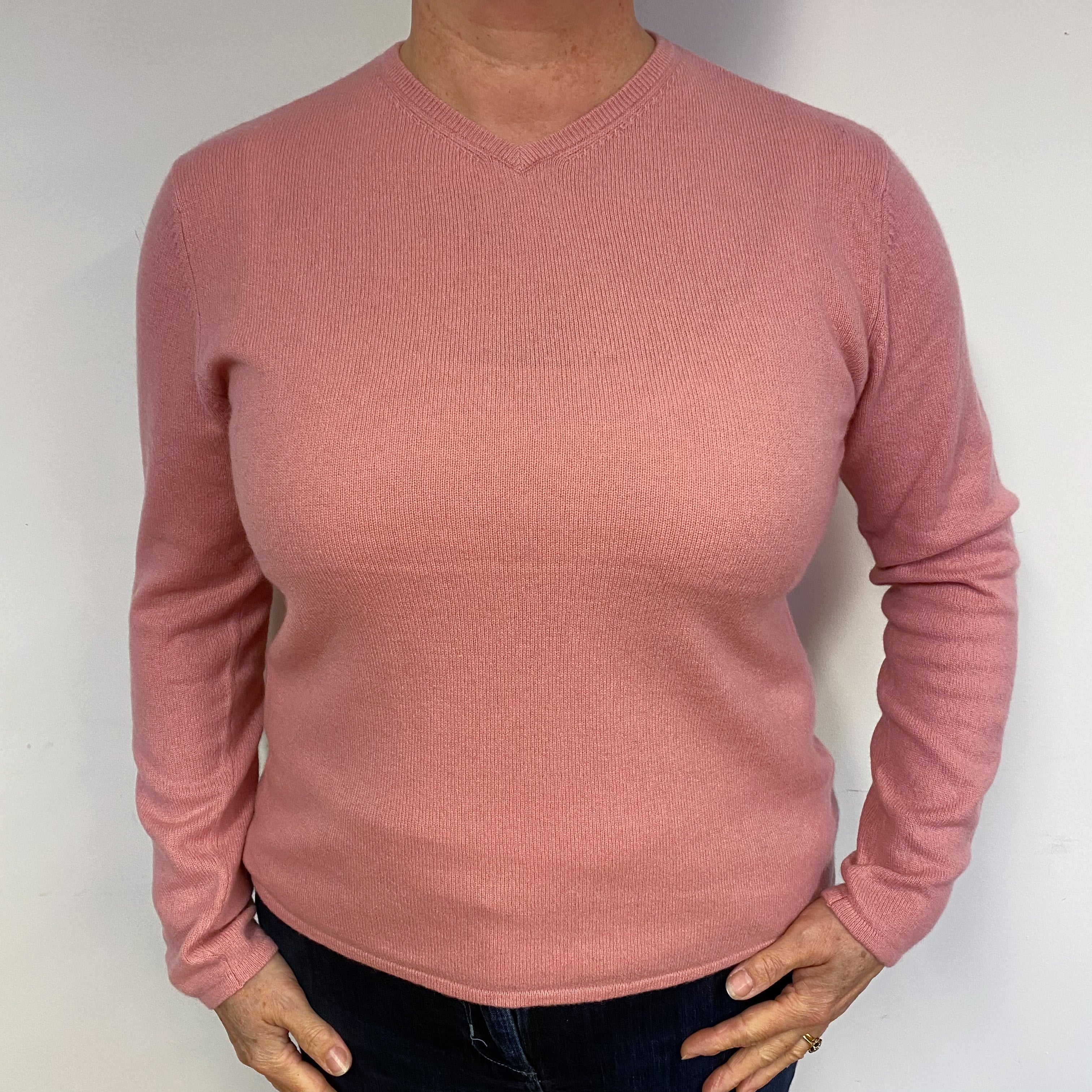 Blush Pink Cashmere V-Neck Jumper Large