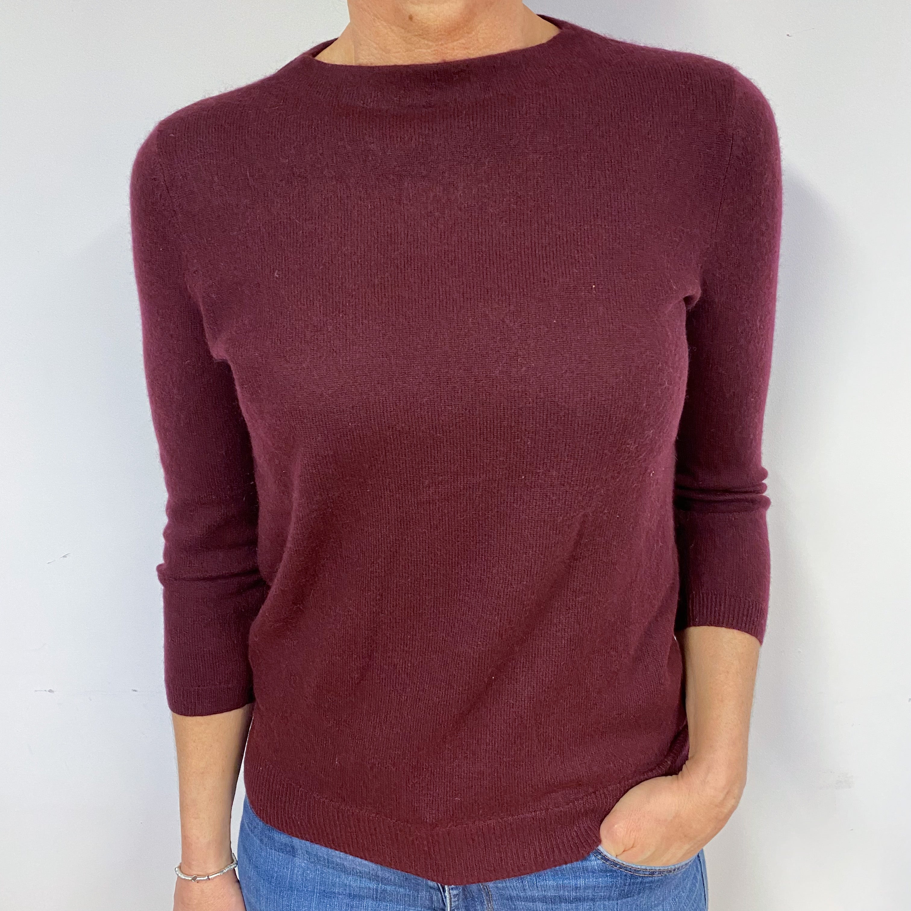 Aubergine Purple Cashmere Crew Neck Jumper Medium