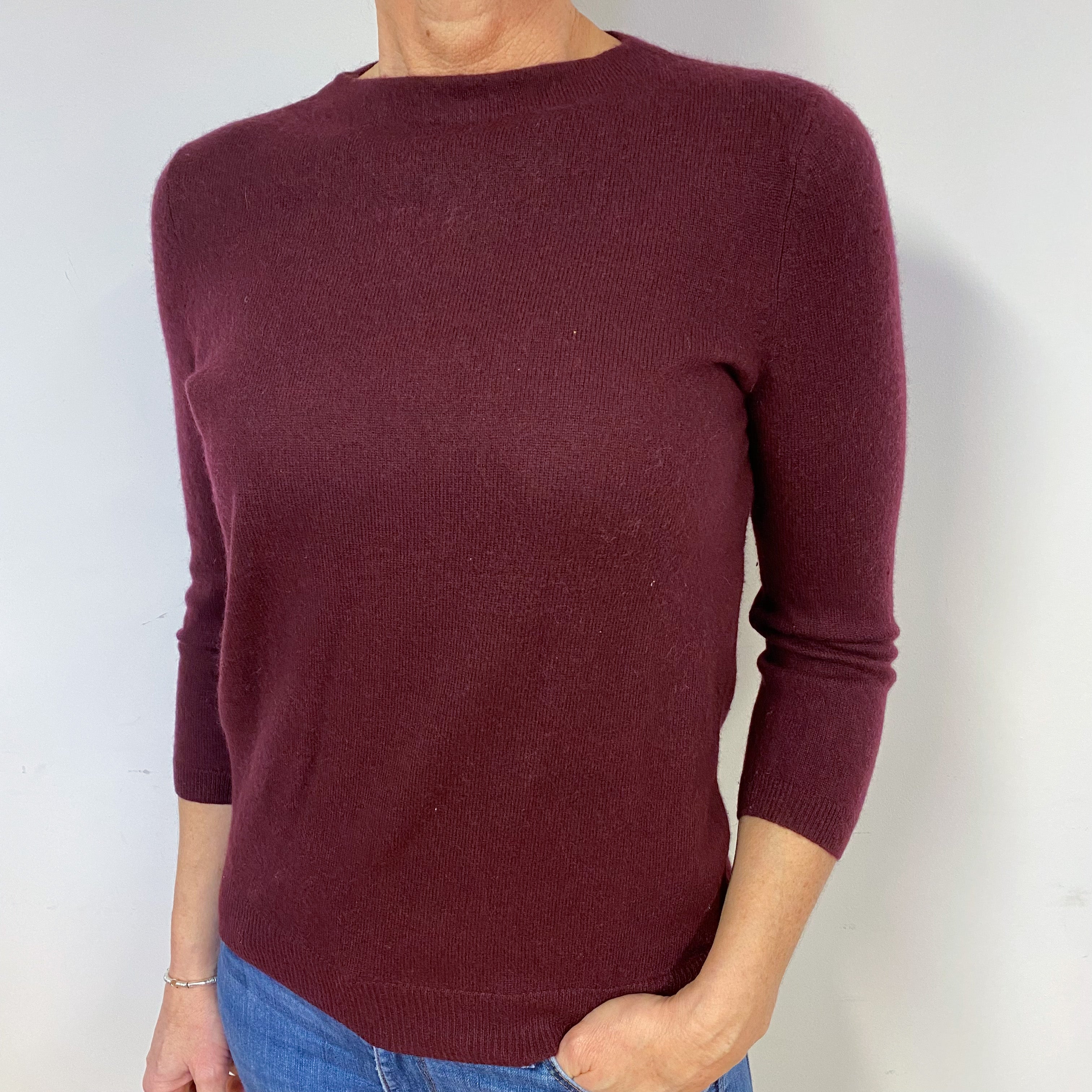 Aubergine Purple Cashmere Crew Neck Jumper Medium