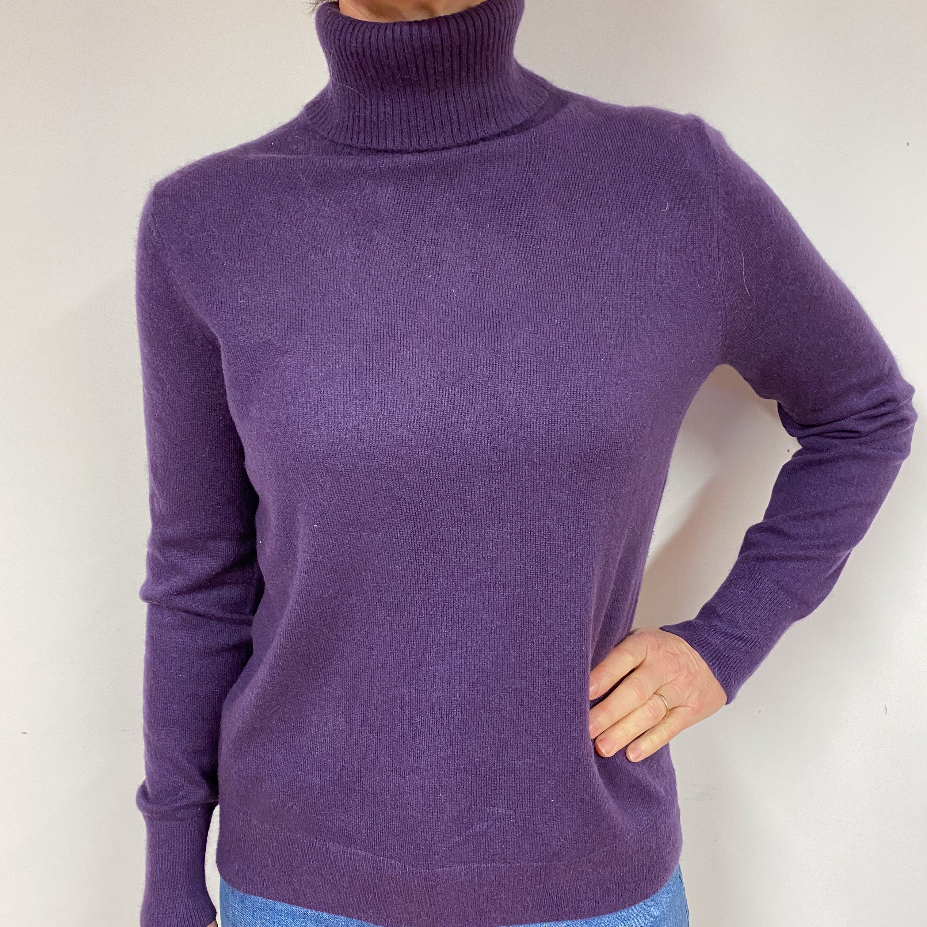 Blueberry Purple Cashmere Polo Neck Jumper Medium