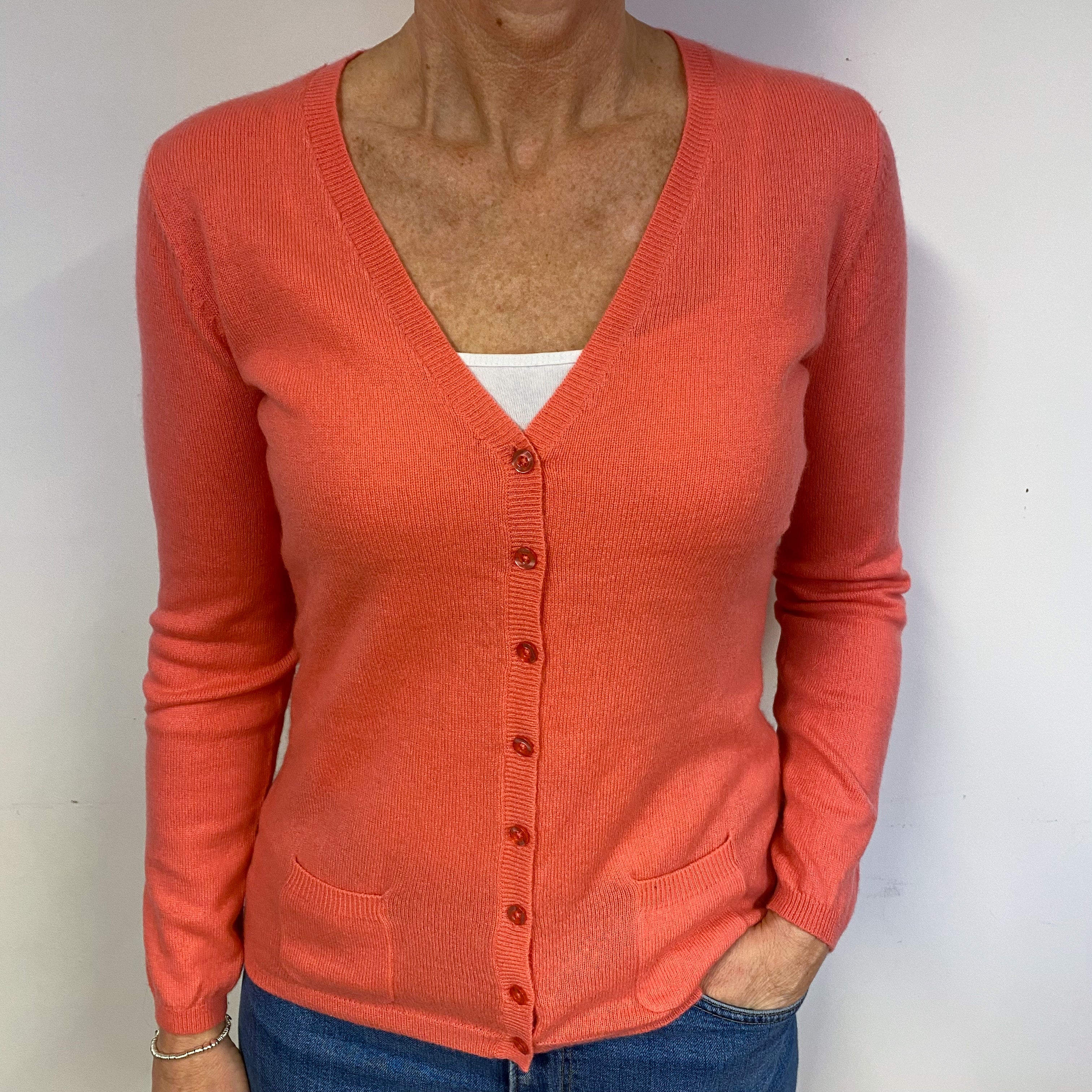 Coral Pink Cashmere Cardigan Medium