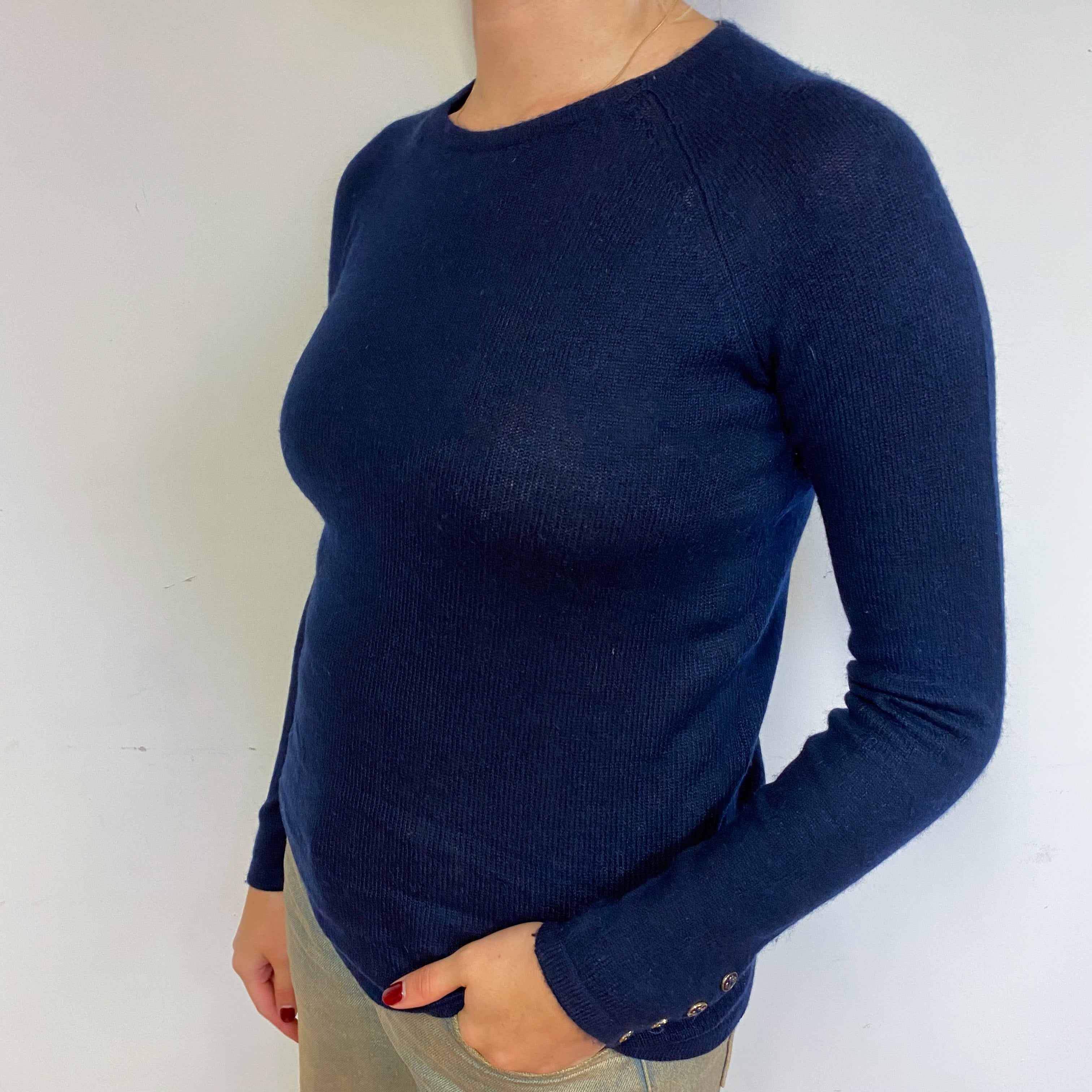 Navy Blue Cashmere Crew Neck Jumper Small