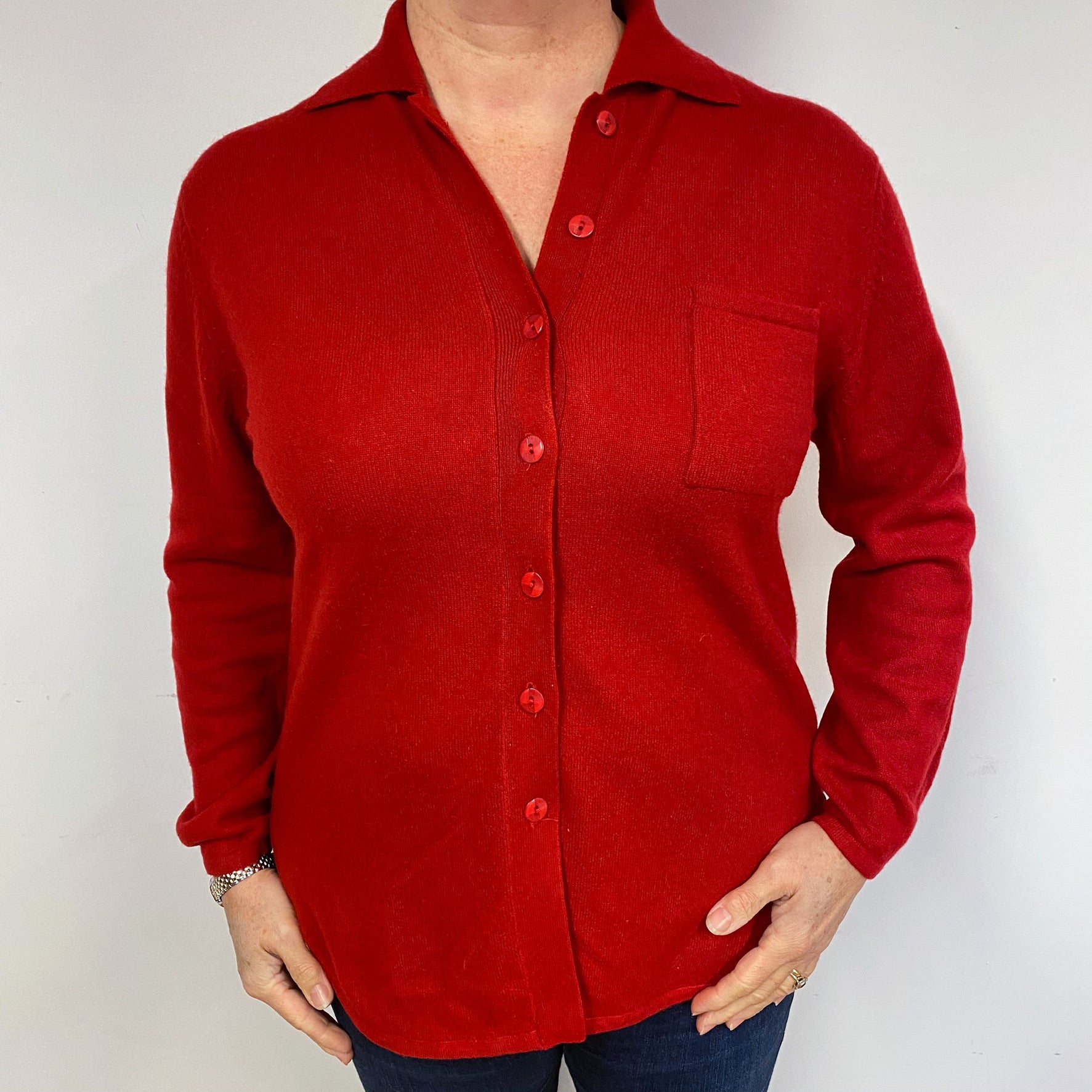 Post Box Red Collared Cashmere Cardigan Large