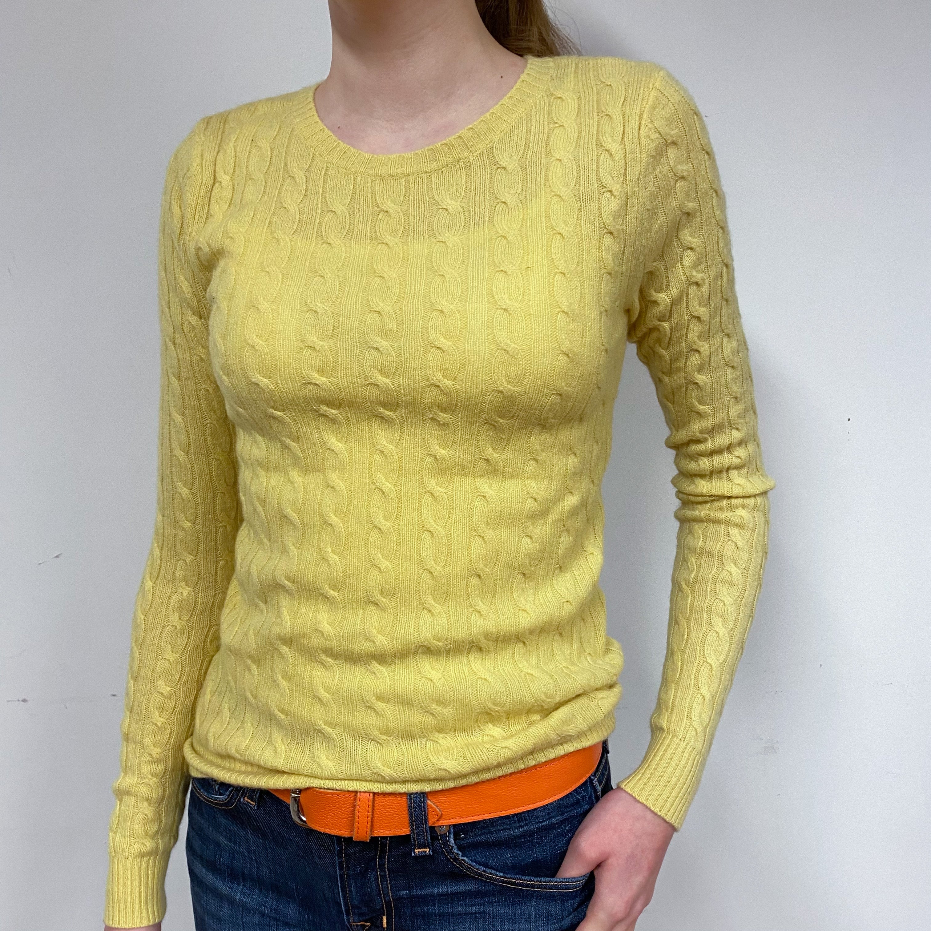 Yellow Cable Cashmere Crew Neck Jumper Extra Small