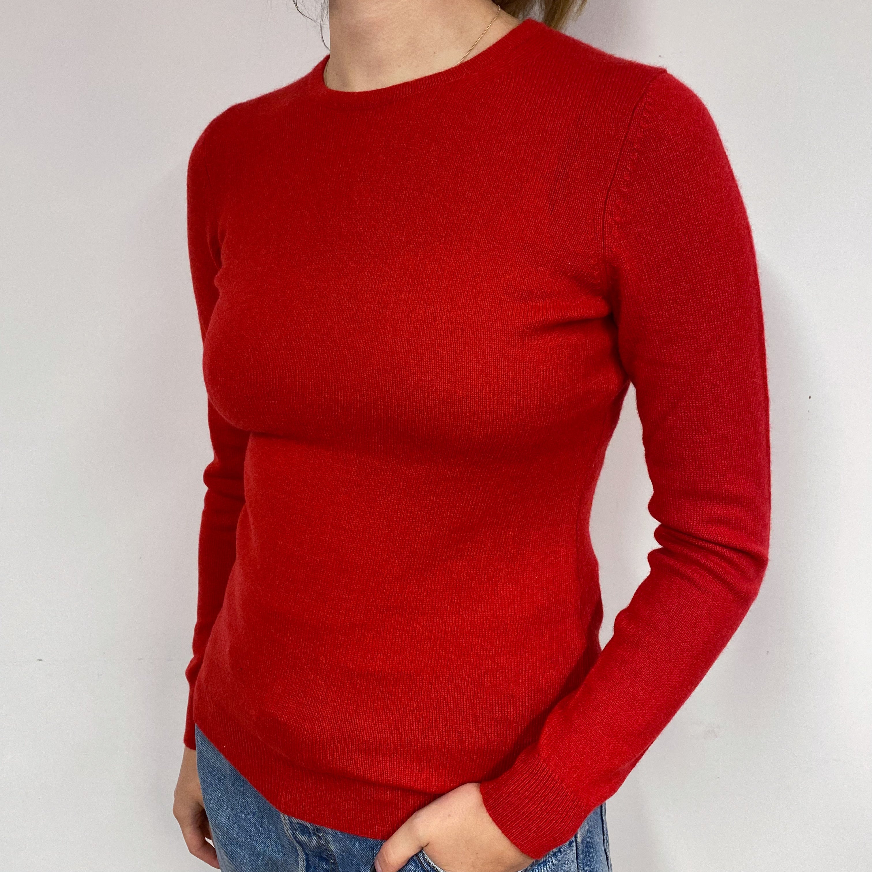 Scarlet Red Cashmere Crew Neck Jumper Small