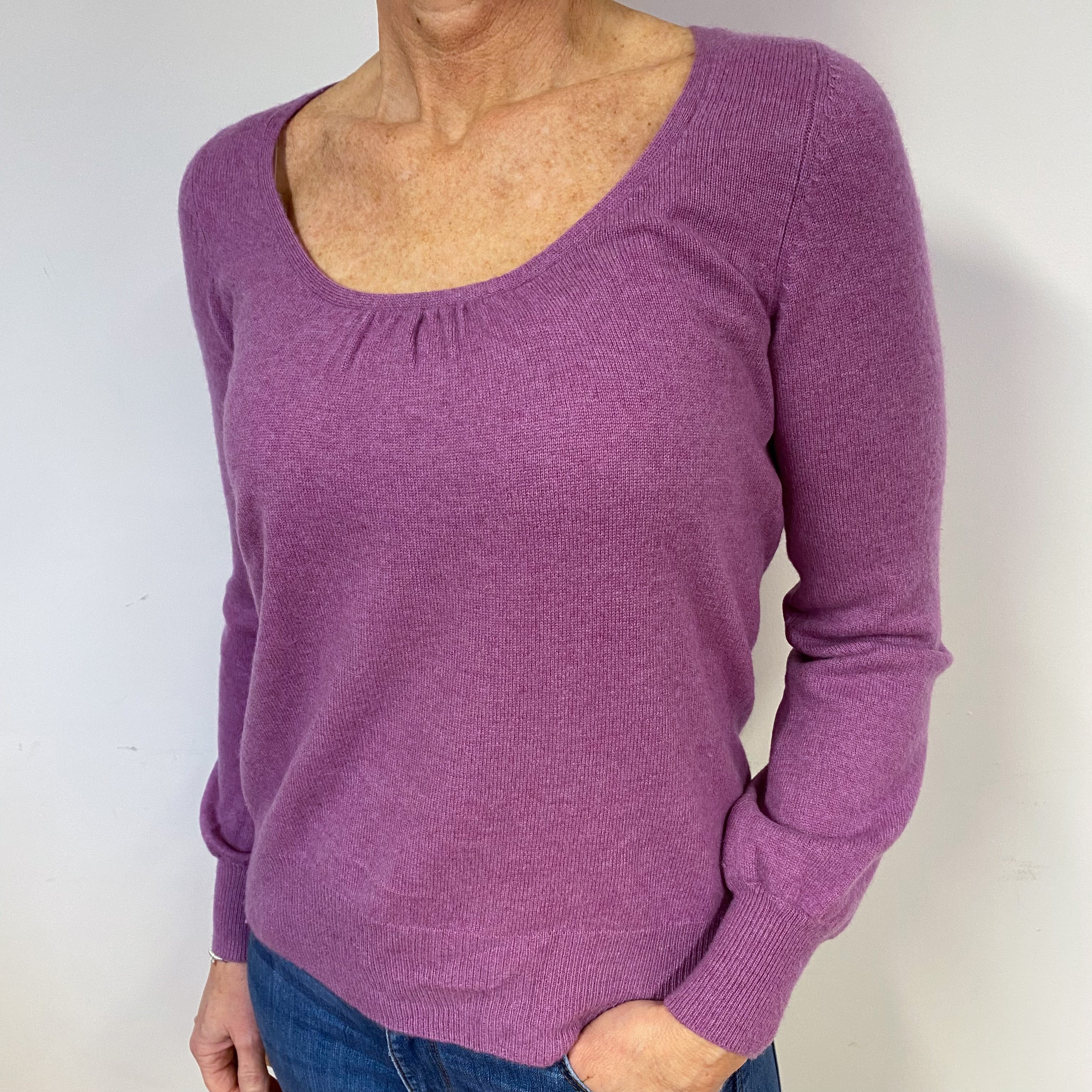 Purple Ruched Cashmere  Scoop Neck Jumper Medium