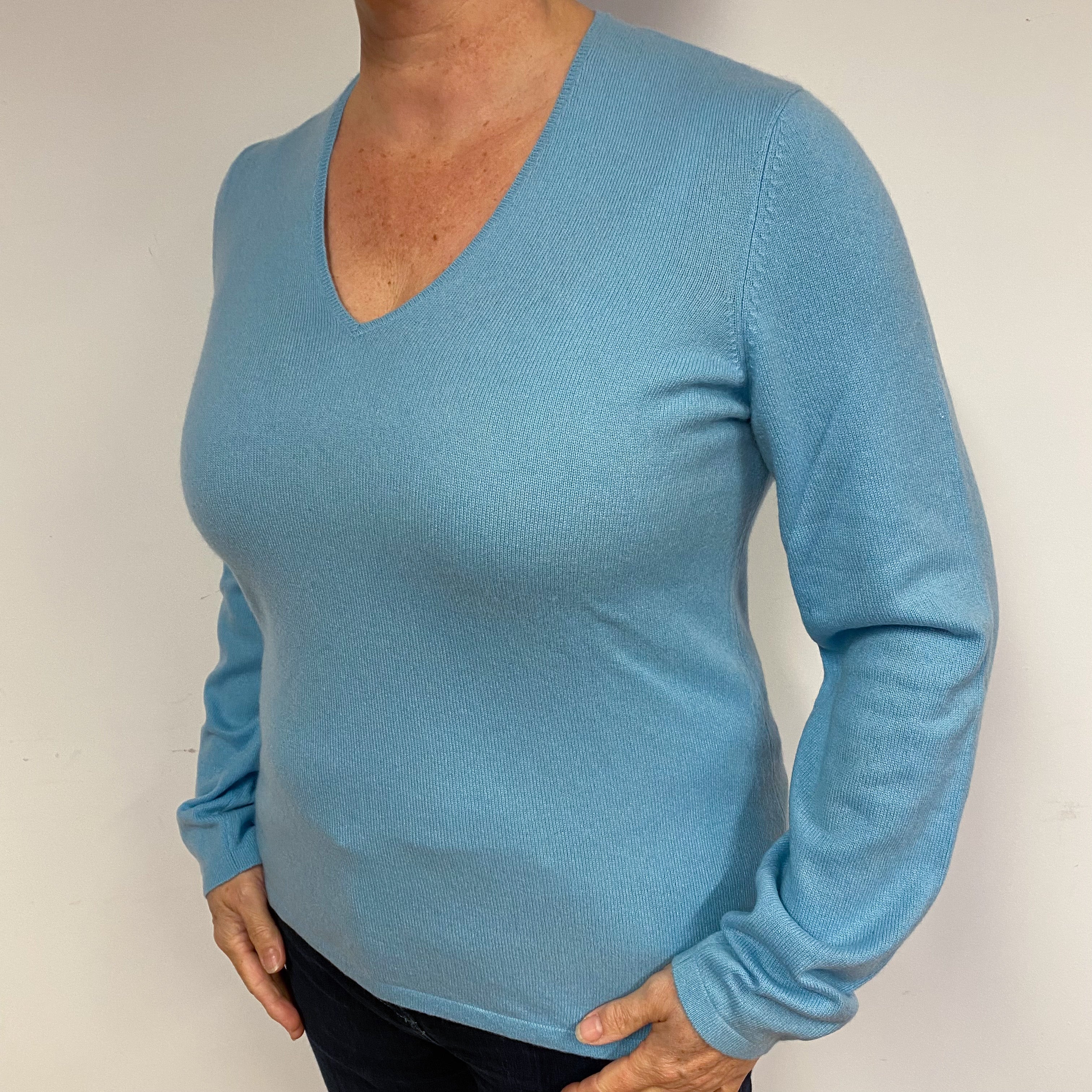 Sky Blue Cashmere V-Neck Jumper Large