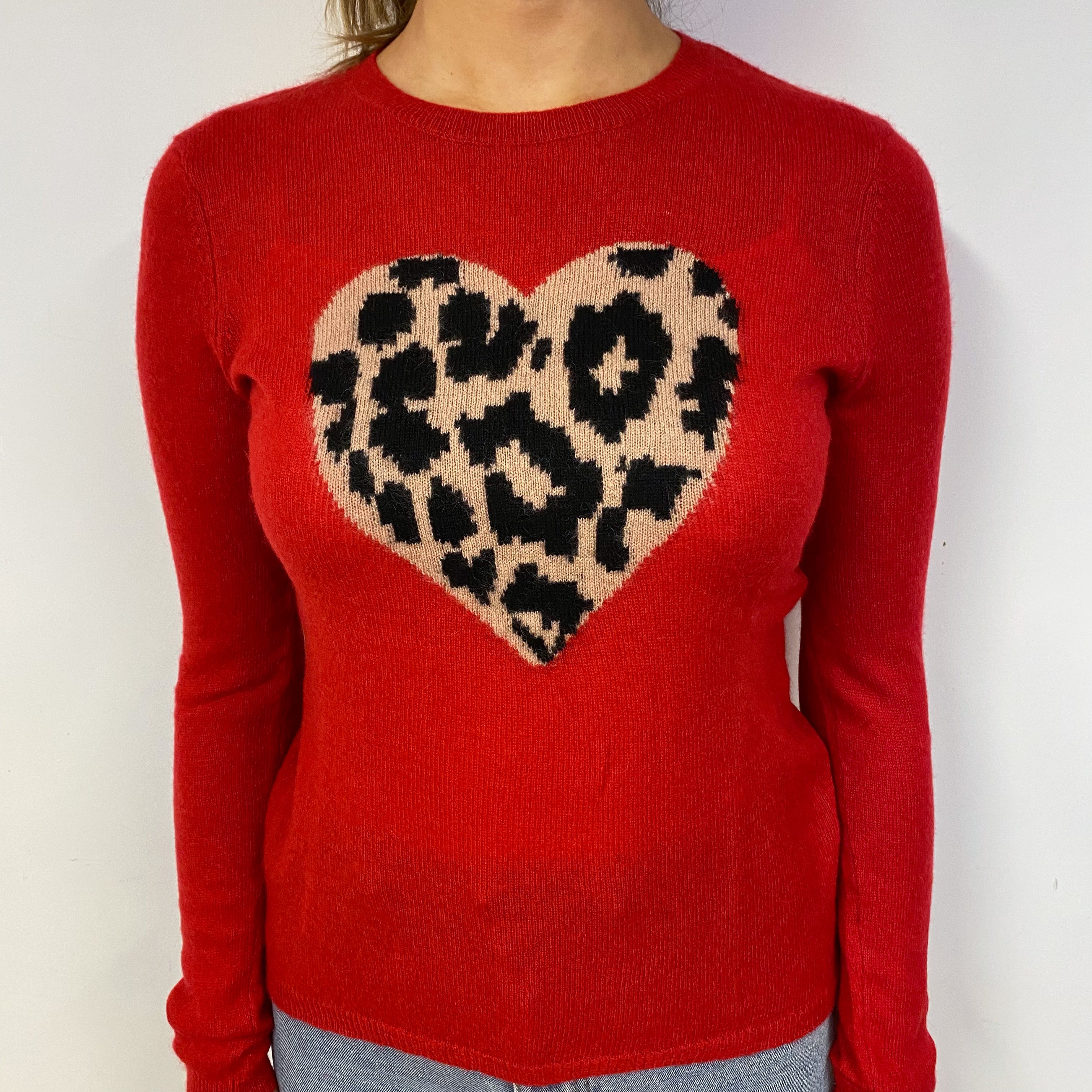 Scarlett Red with Heart Cashmere Crew Neck Jumper Small