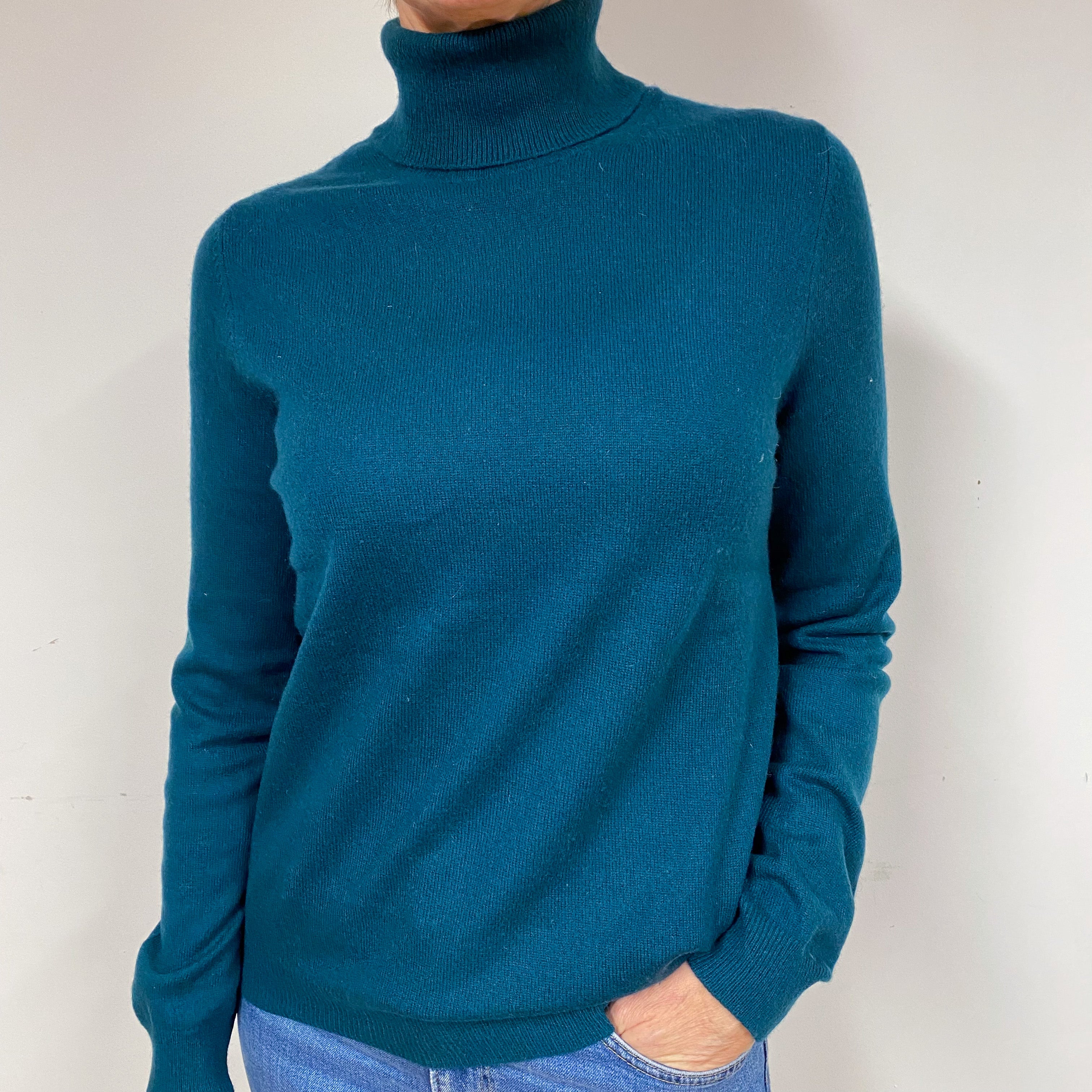 Bottle Green Cashmere Polo Neck Jumper Medium