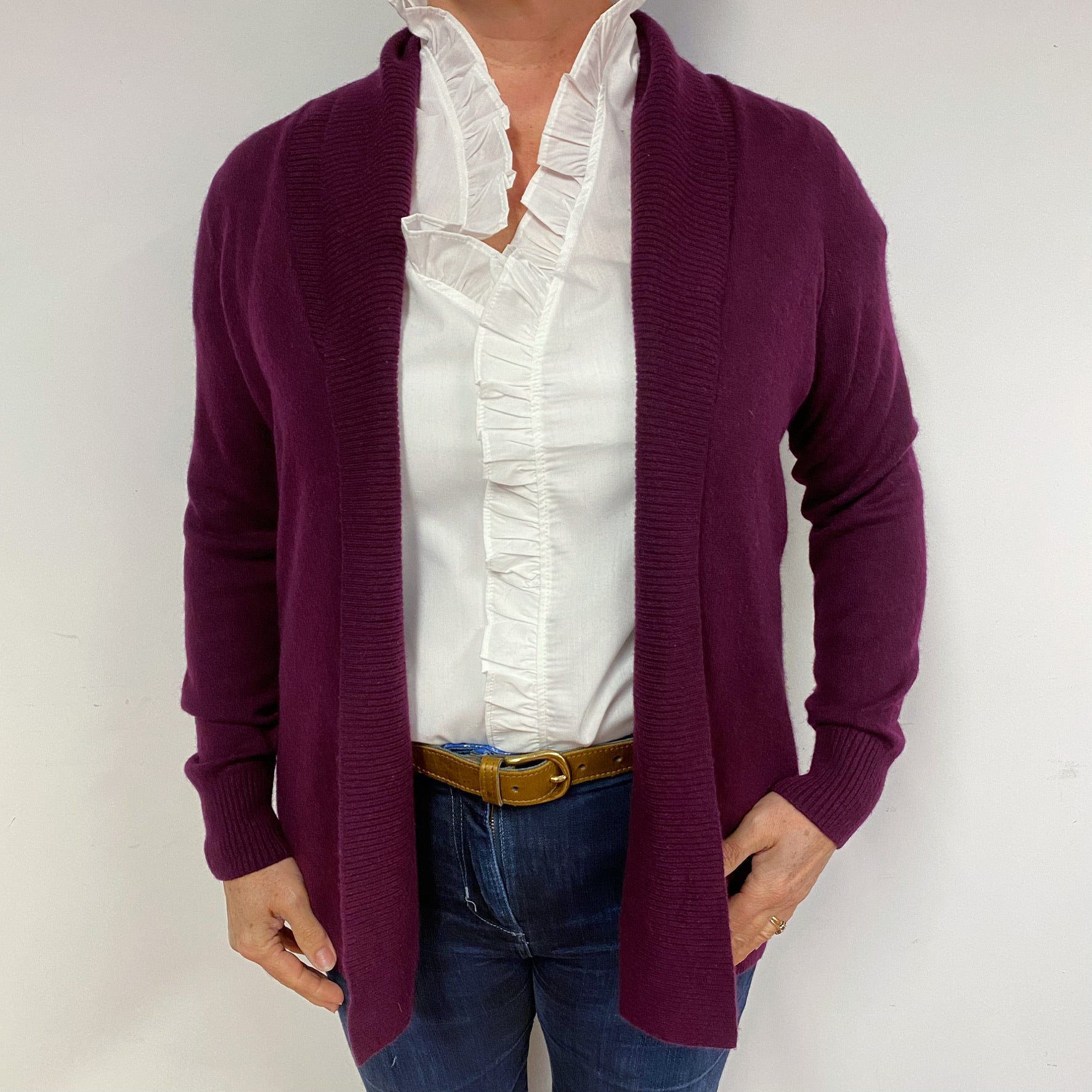 Mulberry Purple Edge to Edge Cashmere Cardigan Large