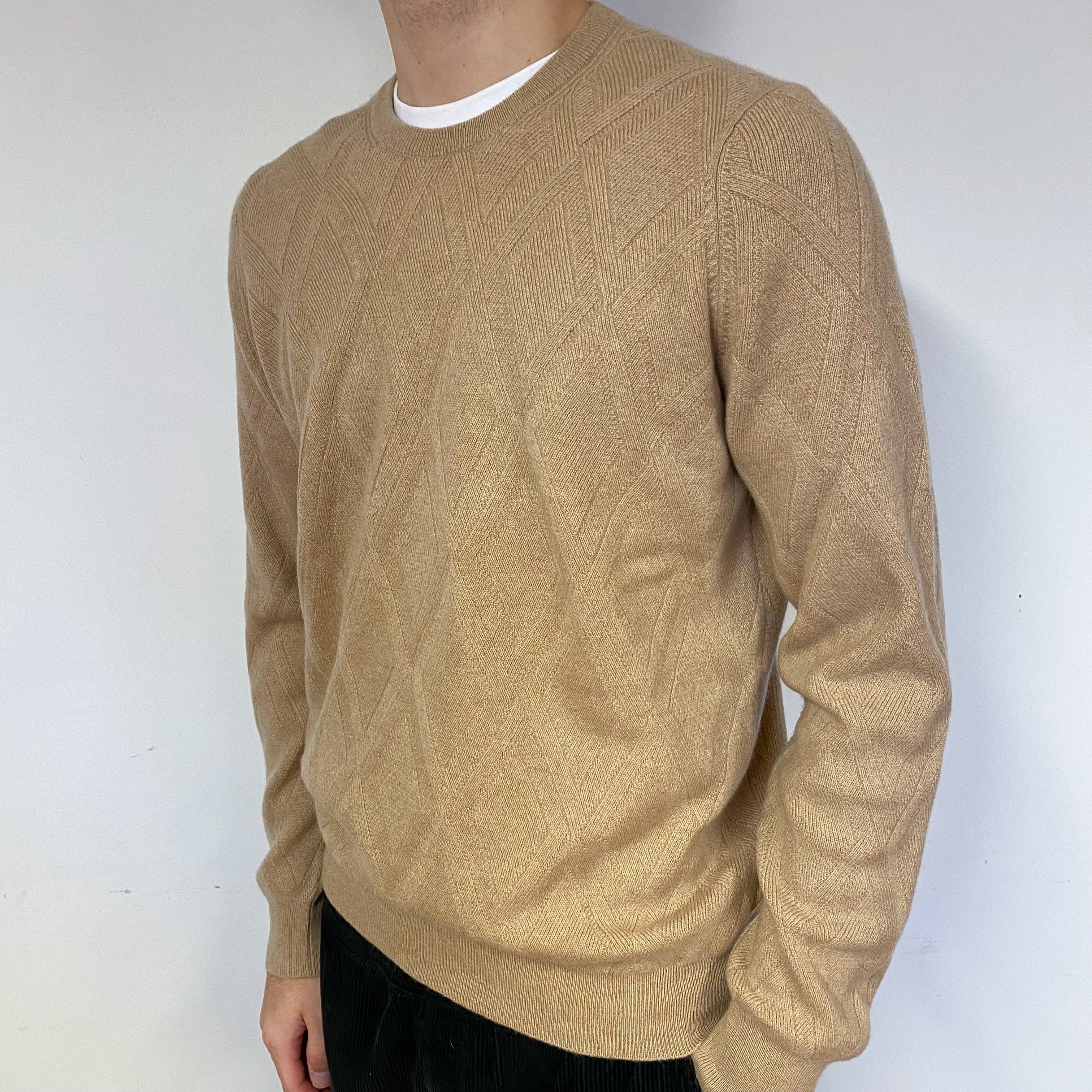 Men's Camel Scottish Cashmere Crew Neck Jumper Large