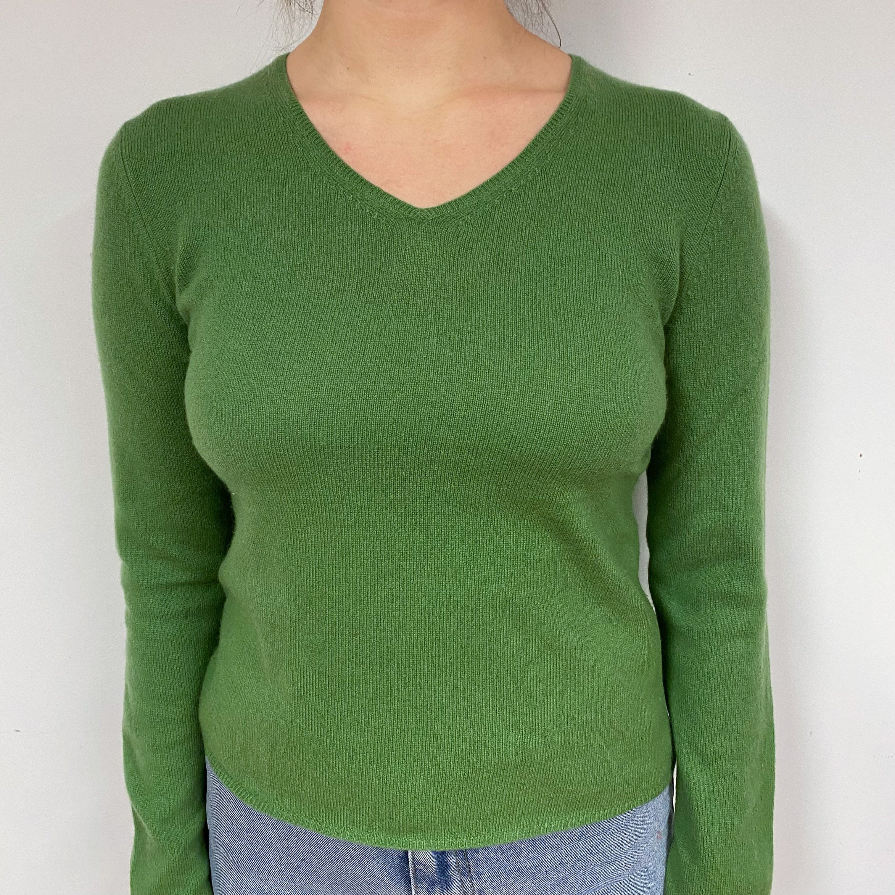 Fern Green Cashmere V-Neck Jumper Small