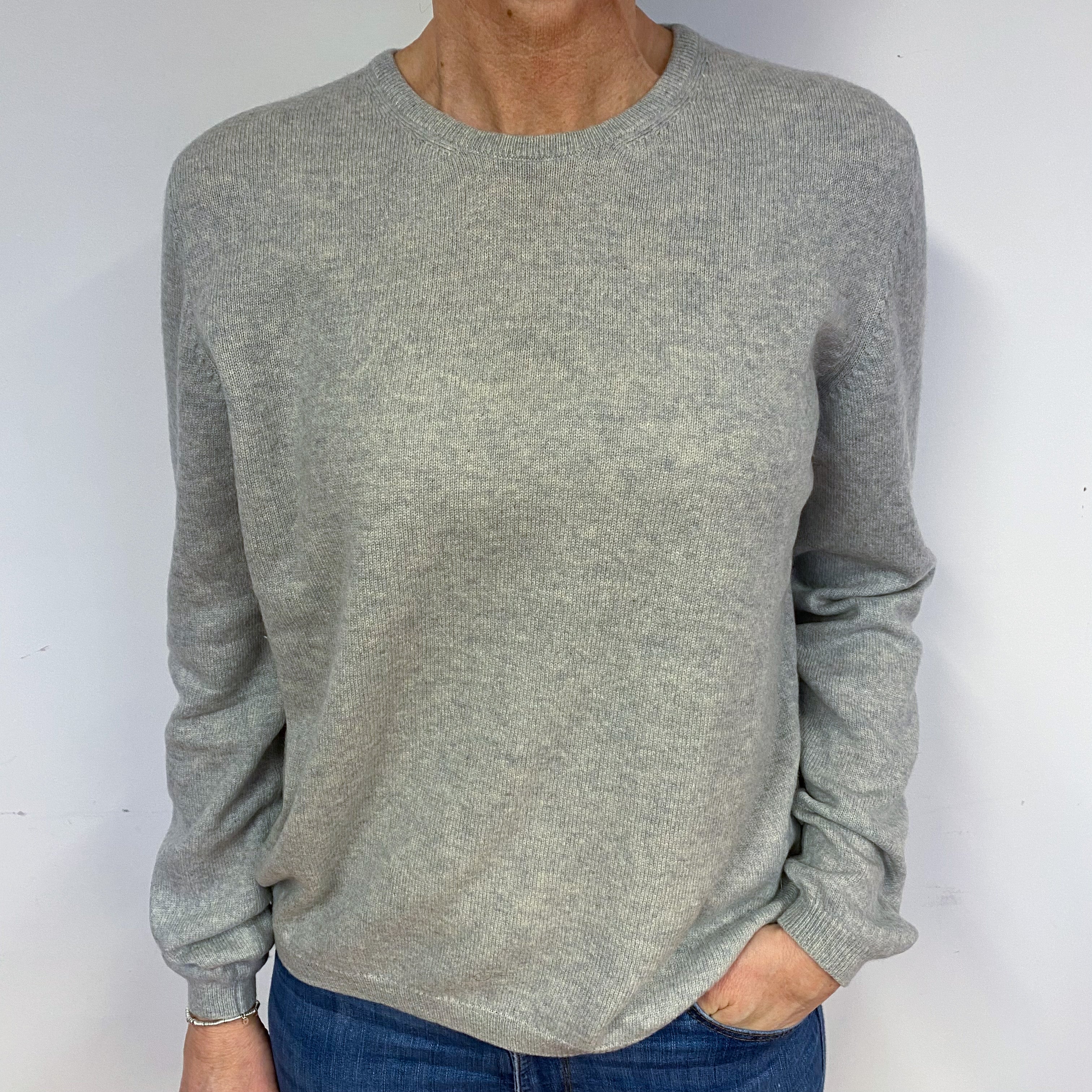 Slouchy Silver Grey Cashmere Crew Neck Jumper Medium