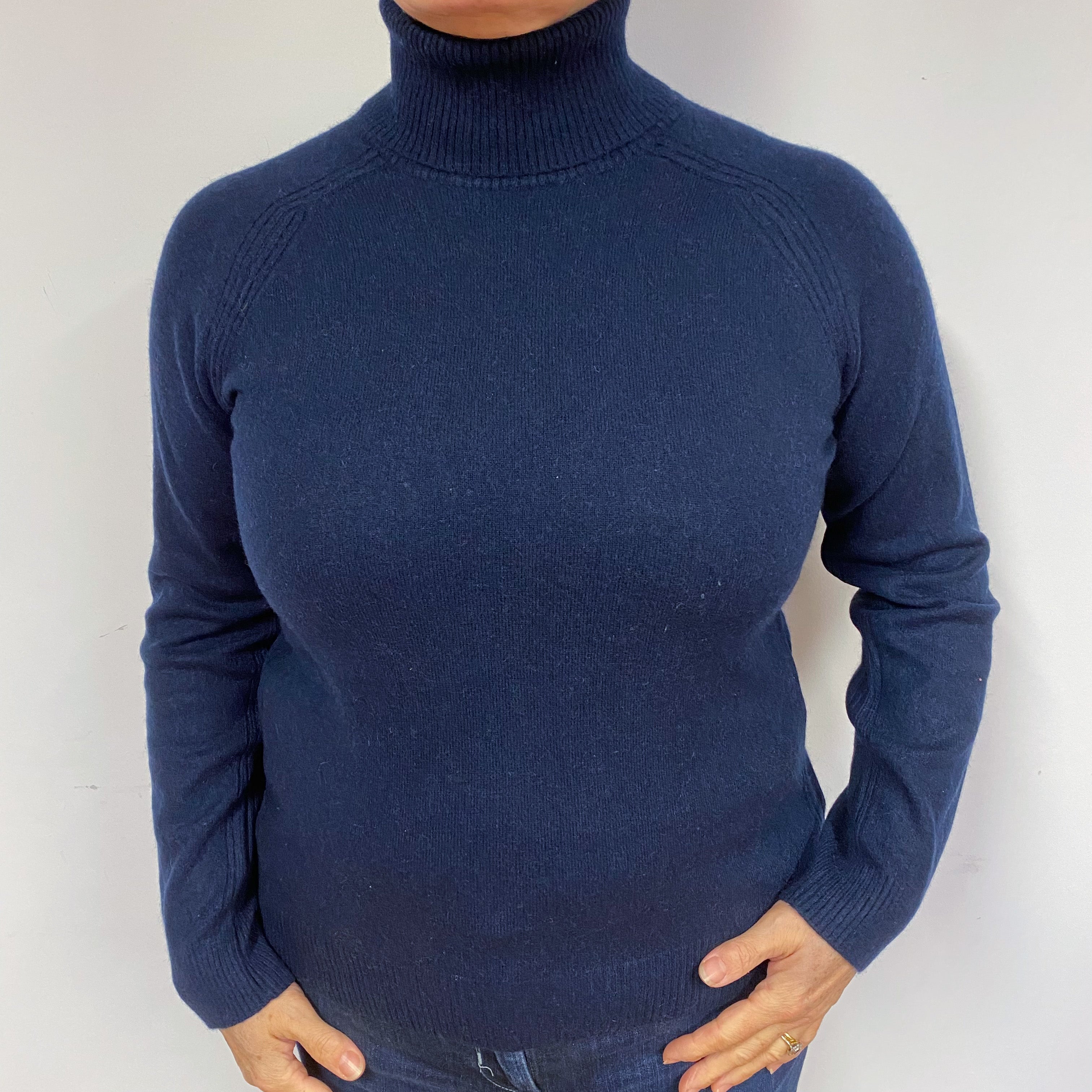 Navy Blue Cashmere Polo Neck Jumper Large