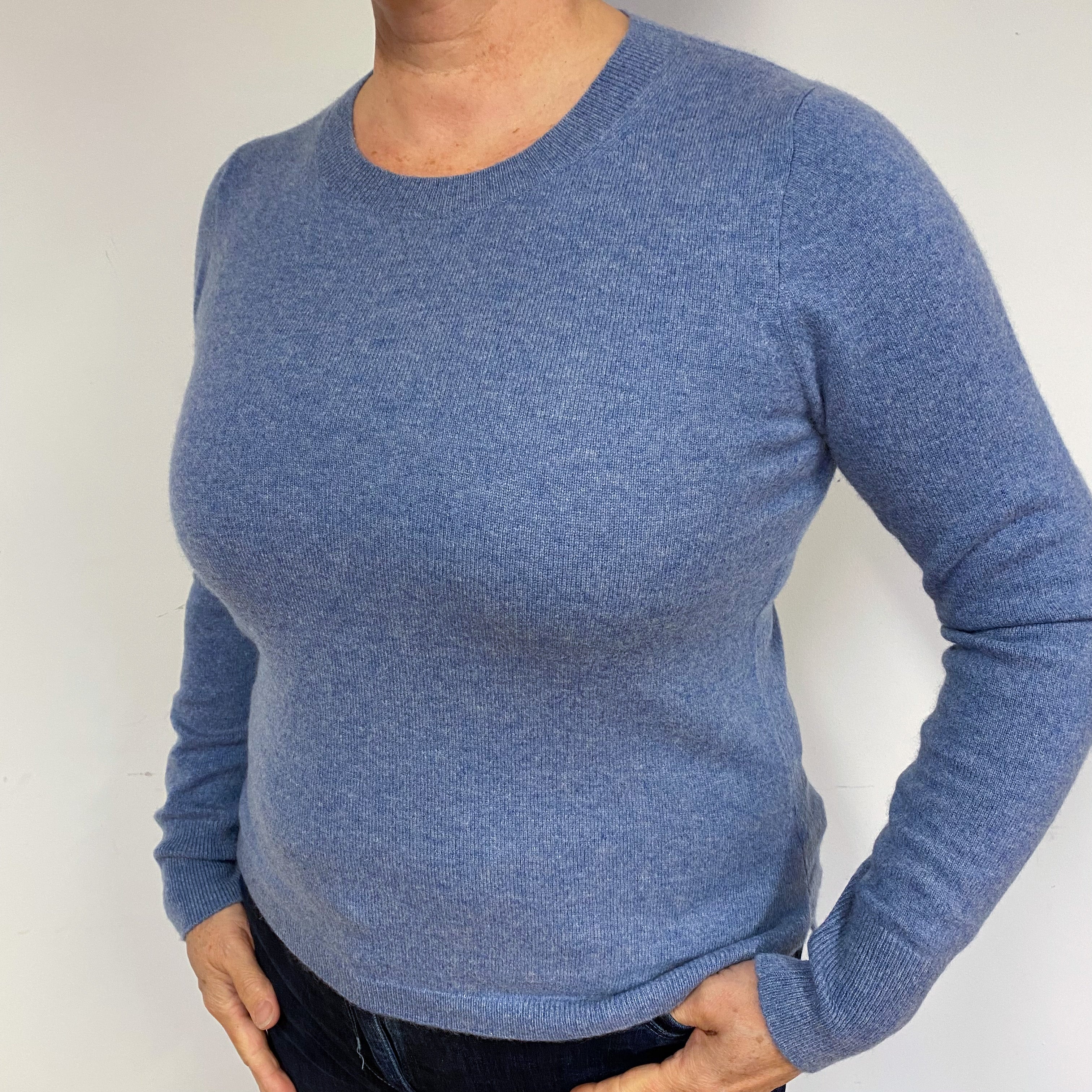 Denim Blue Cashmere Crew Neck Jumper Large