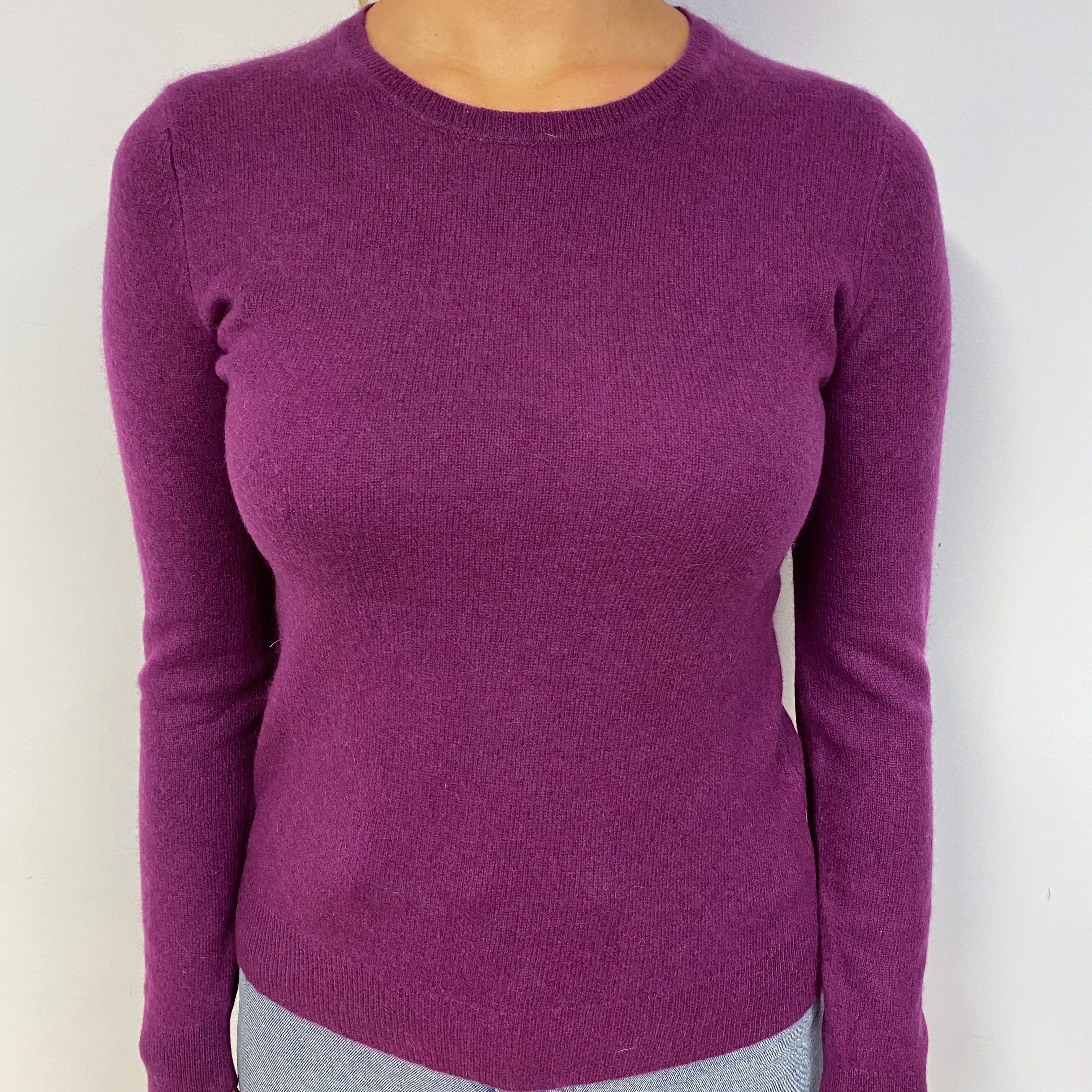 Deep Magenta Purple Cashmere Crew Neck Jumper Small