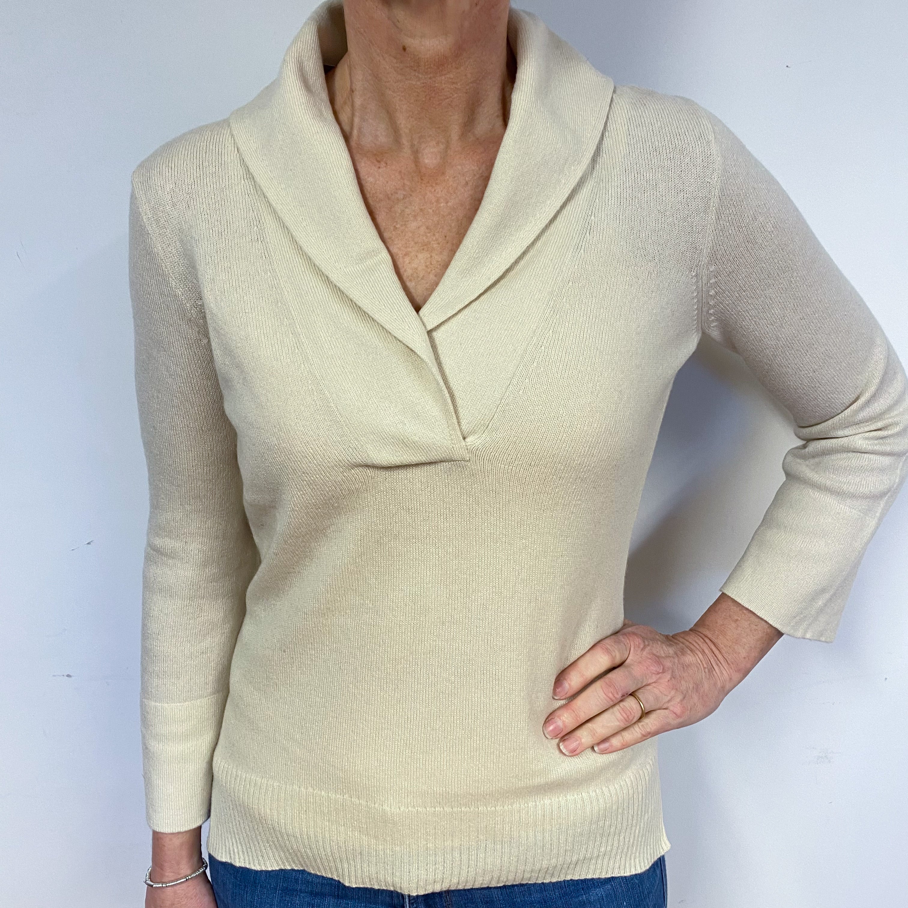 Honey Cream Cashmere V-Neck Jumper Medium