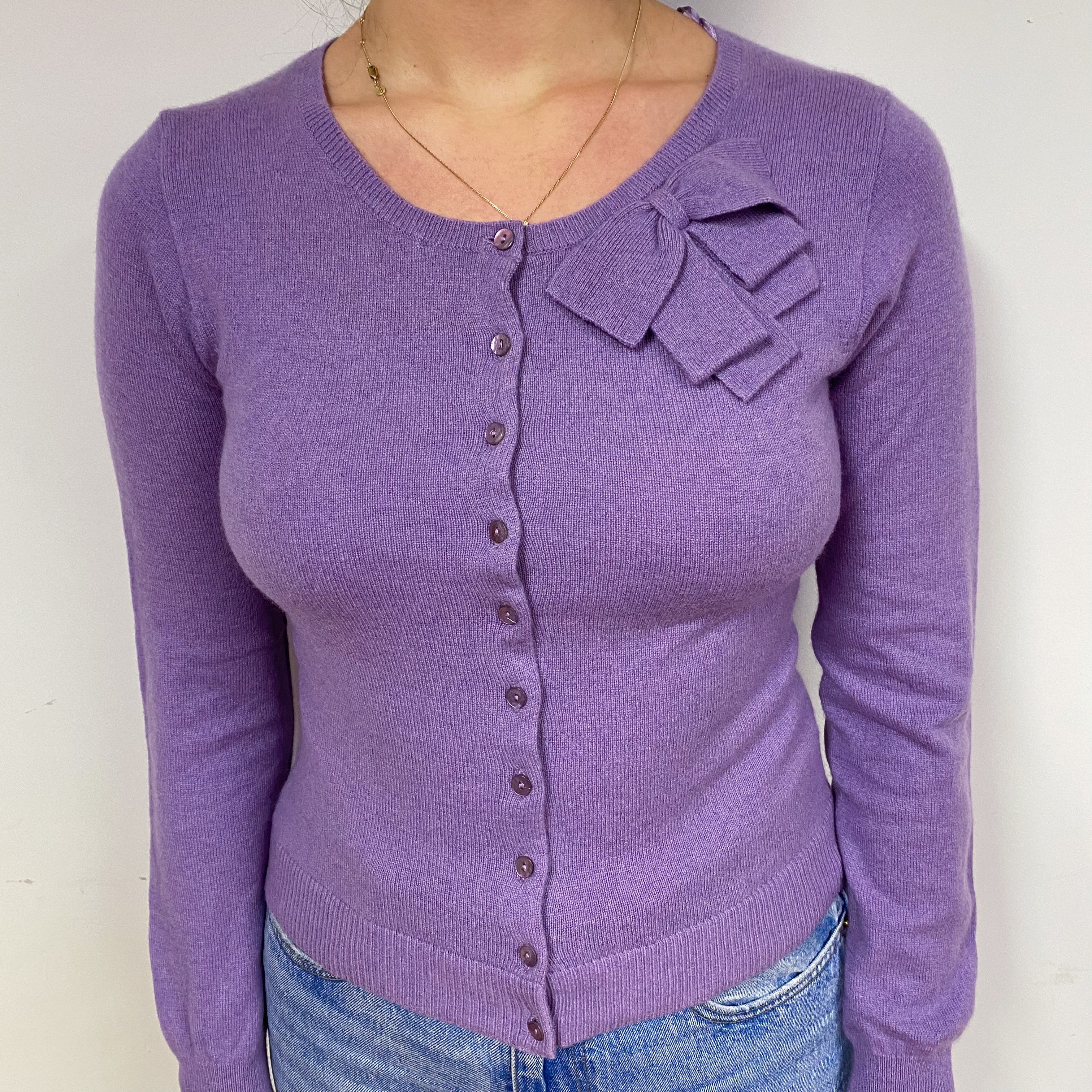 Wisteria Purple Cashmere Crew Neck Cardigan Small