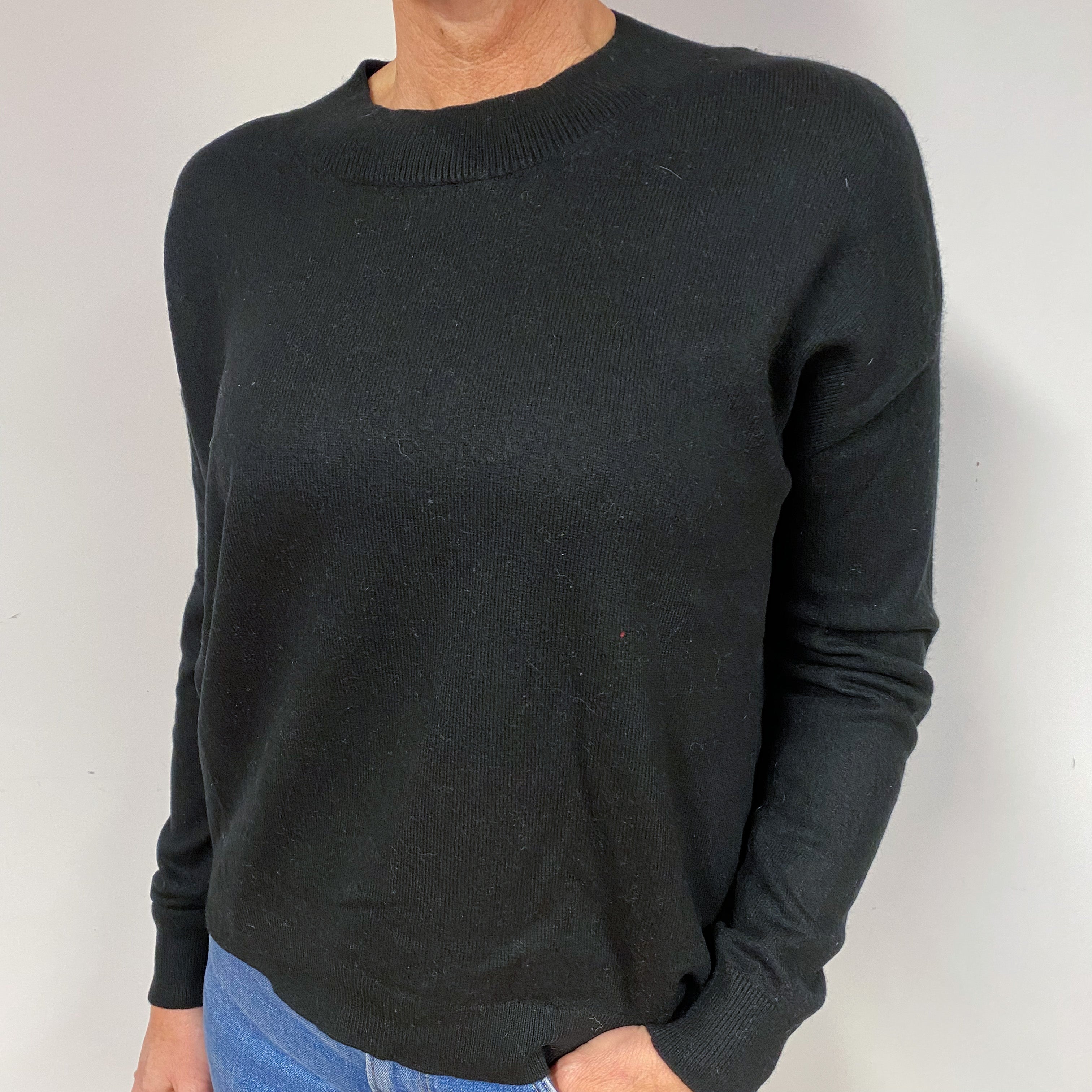 Slouchy Black Cashmere Crew Neck Jumper Medium