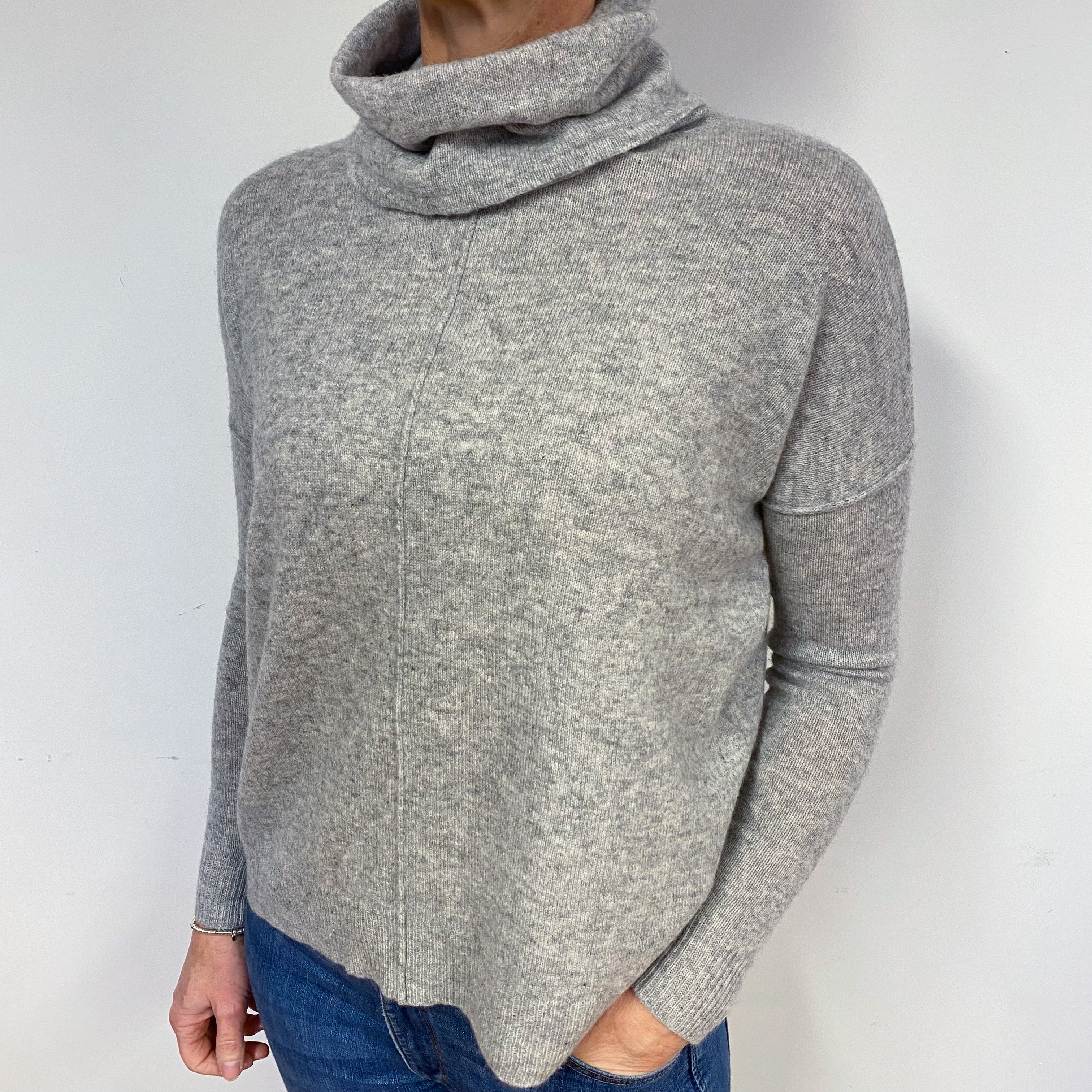 Smoke Grey Boxy Cashmere Cowl Neck Jumper Medium