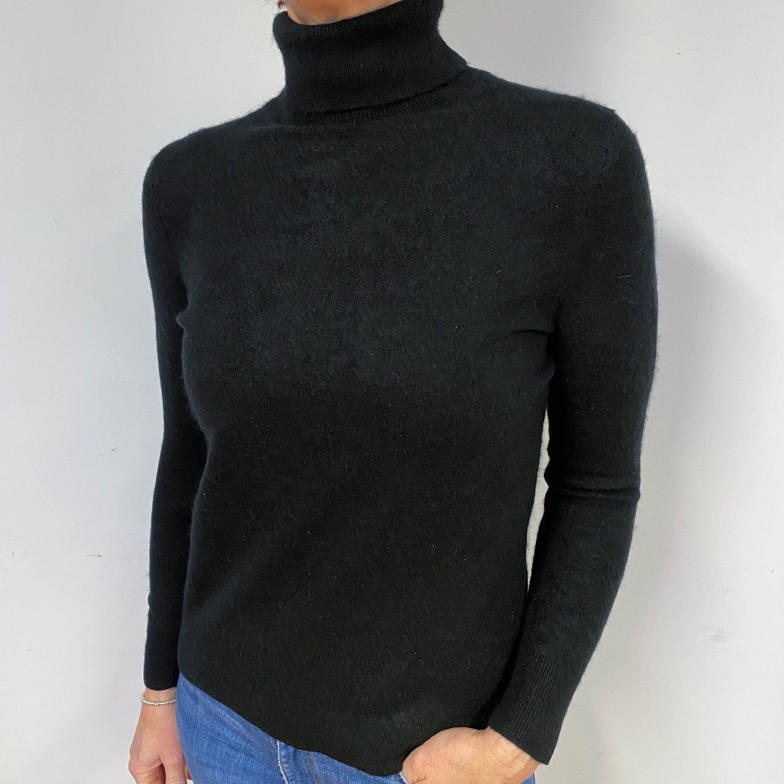 Black Cashmere Polo Neck Jumper Medium