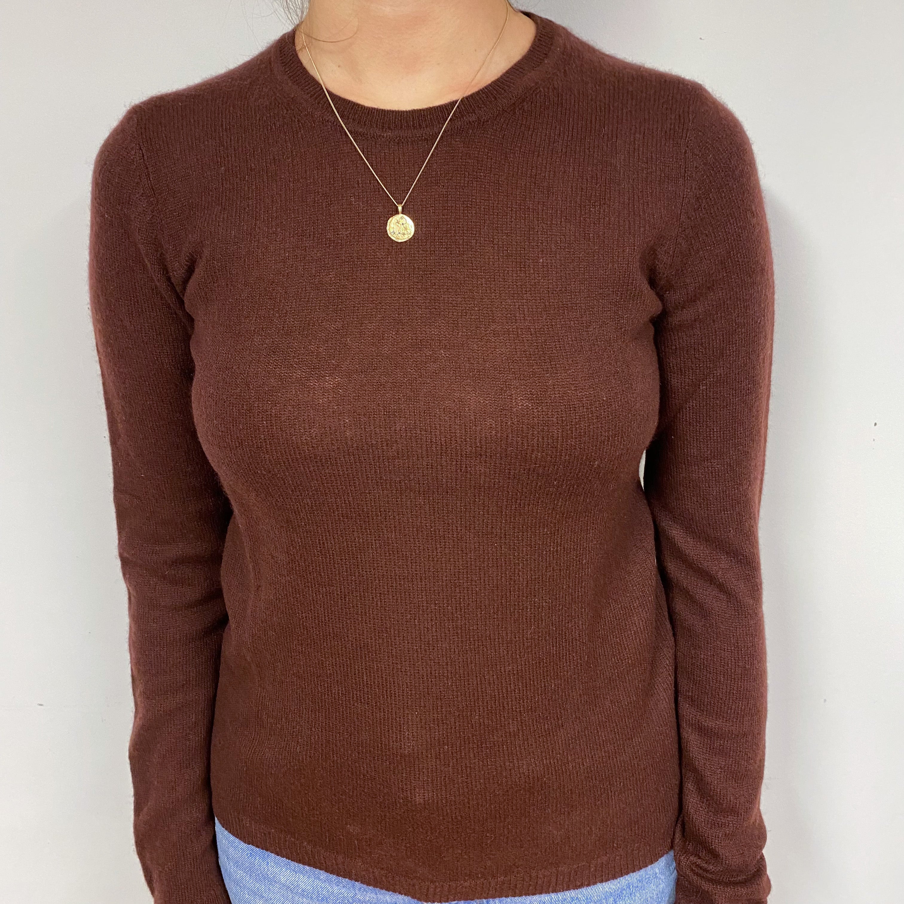 Warm Chocolate Brown Cashmere Crew Neck Jumper Small