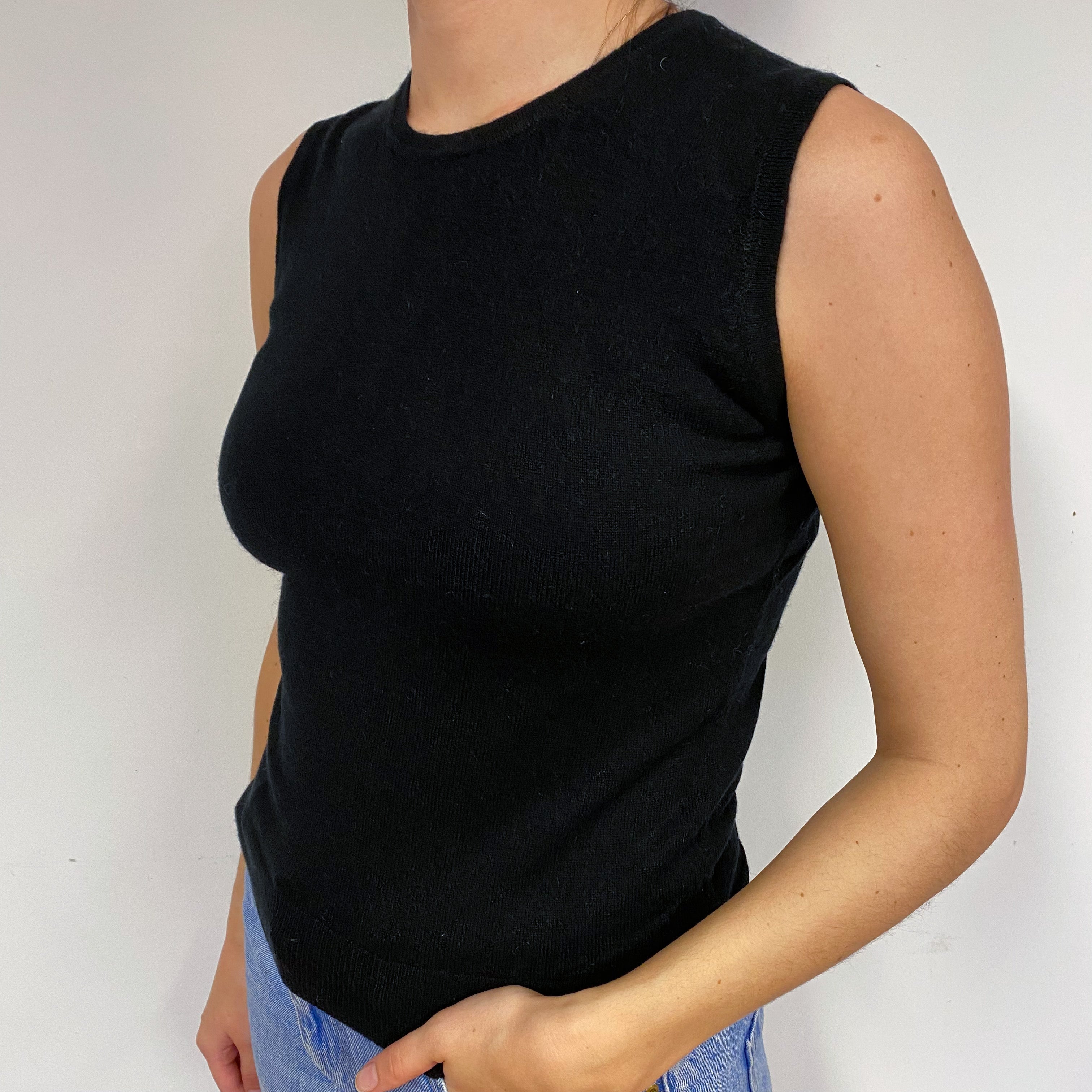 Black Cashmere Crew Neck Tank Top Small