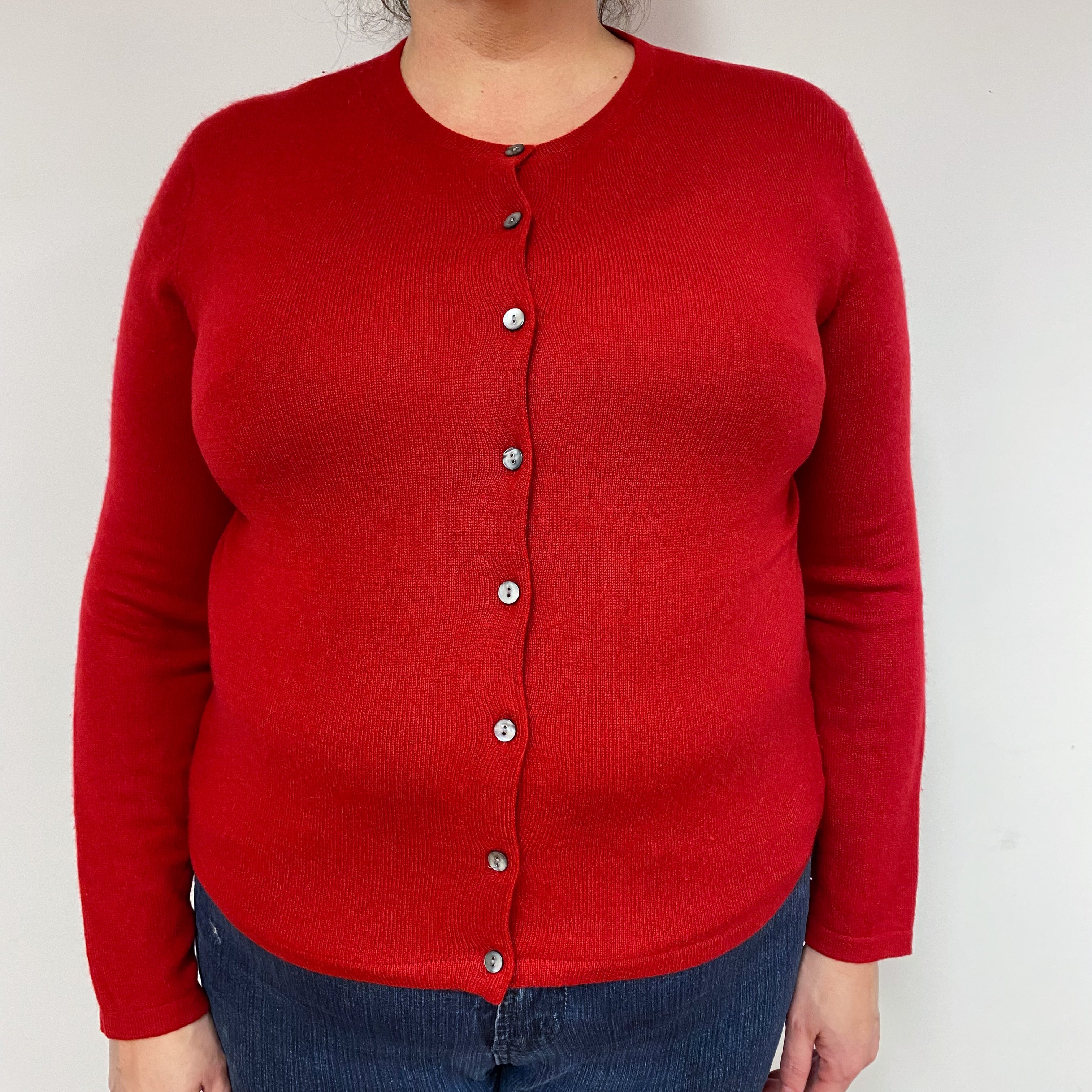 Crimson Red Cashmere Crew Neck Cardigan Extra Large