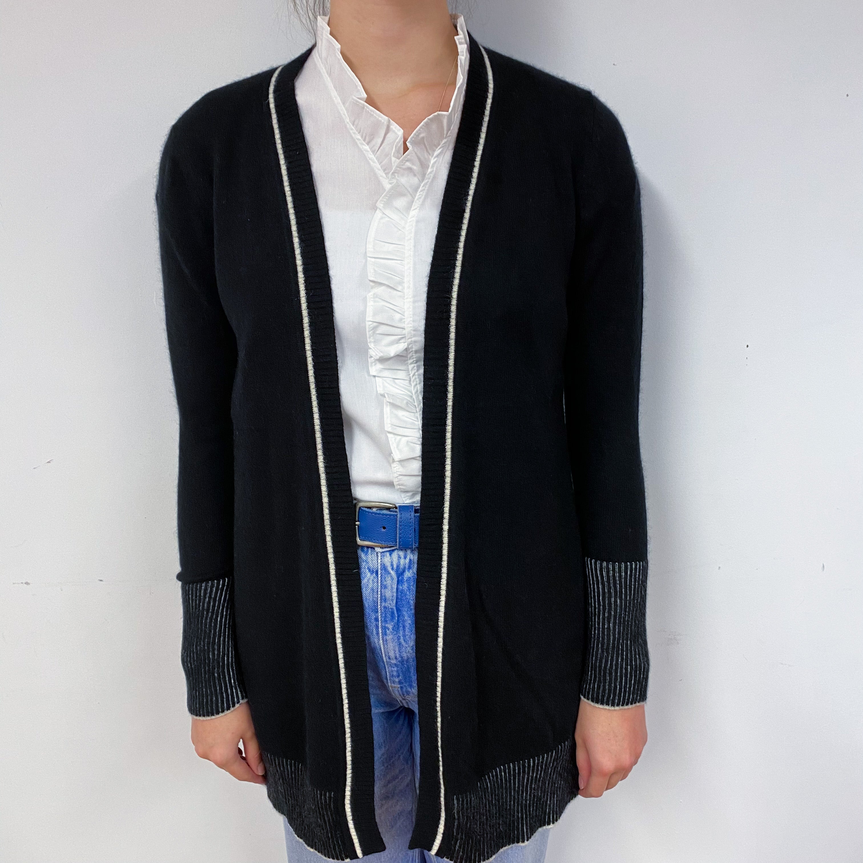 Black and Cream Cashmere Edge to Edge Cardigan Small