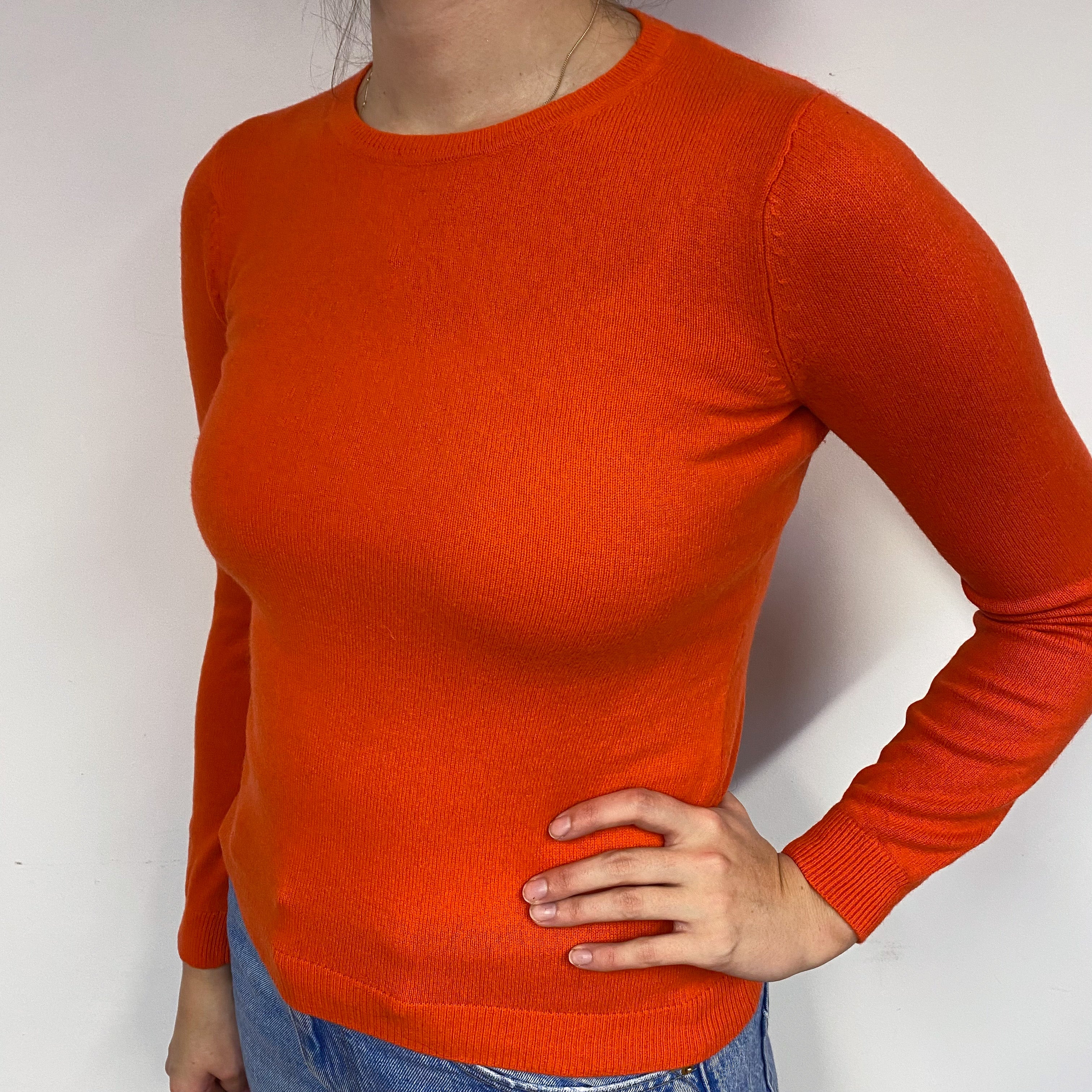 Deep Pumpkin Orange Cashmere Crew Neck Jumper Small