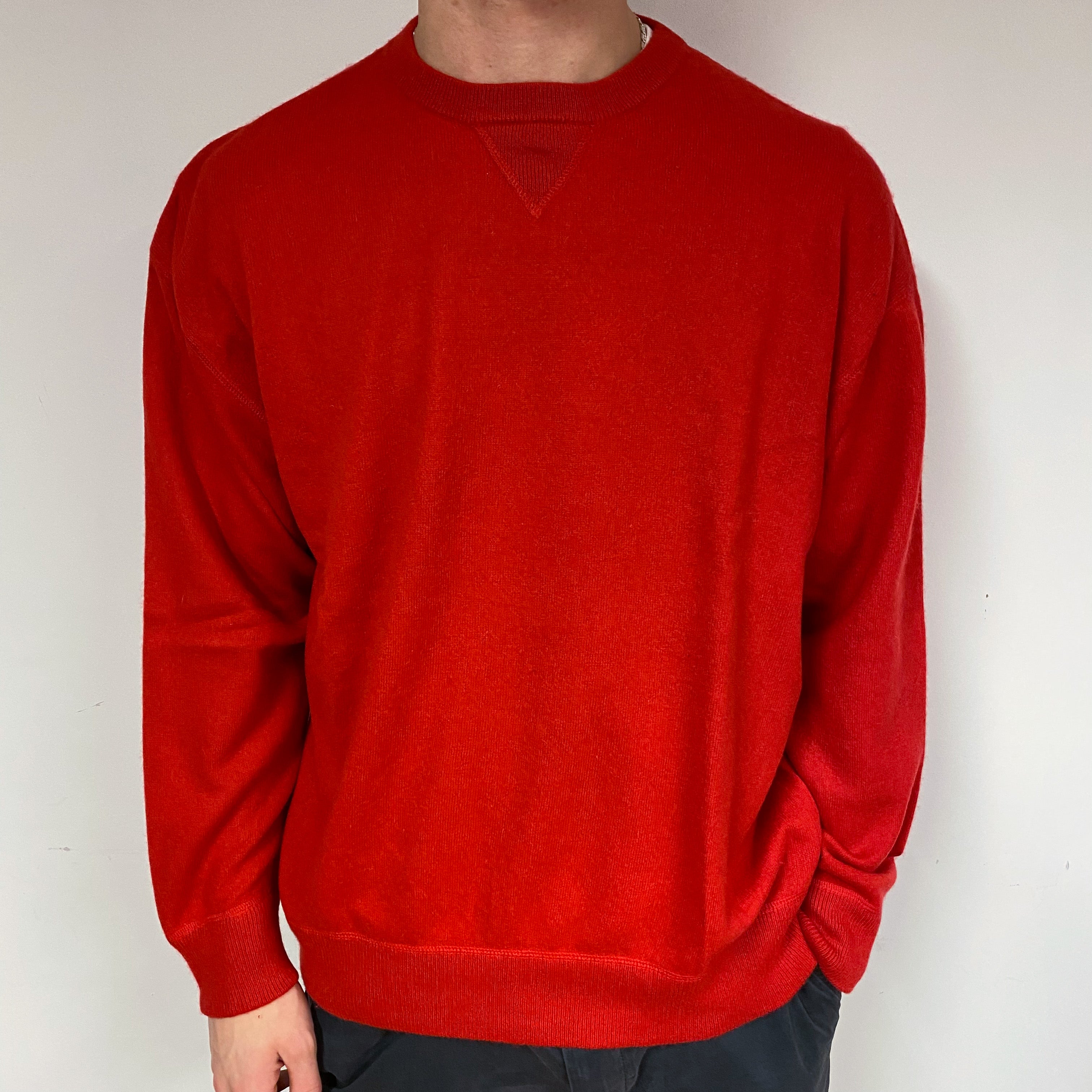 Men's Spanish Red Cashmere Crew Neck Jumper Large