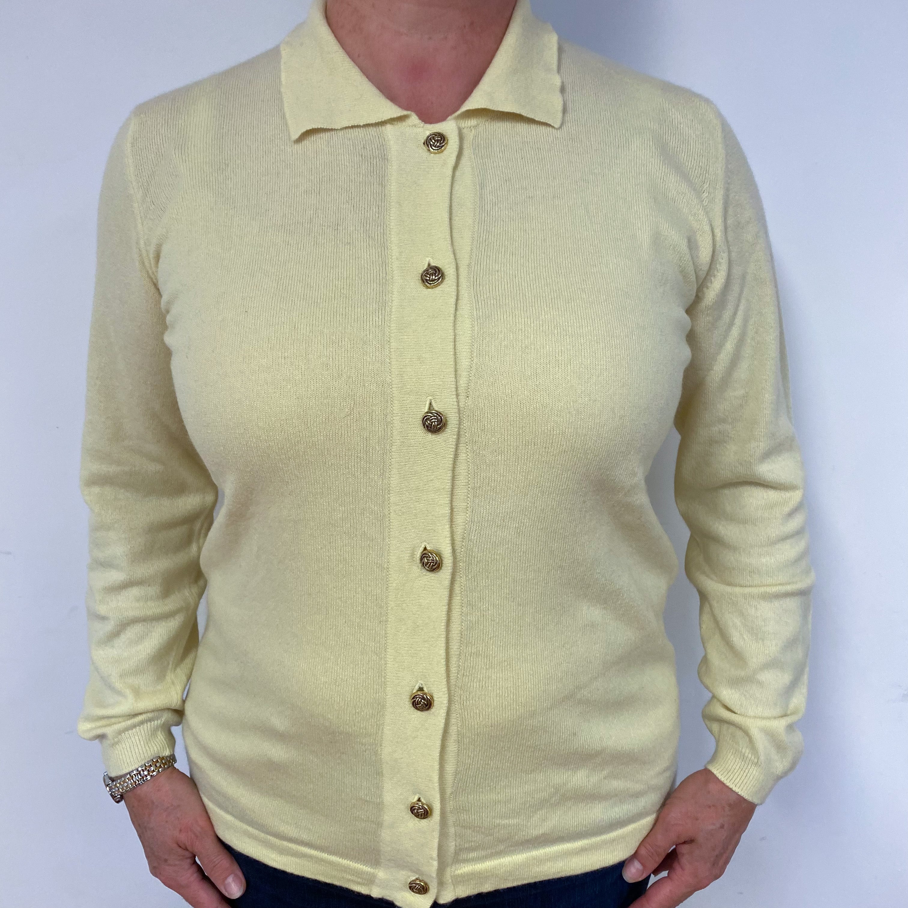 Primrose Yellow Vintage Scottish Cashmere Cardigan Large