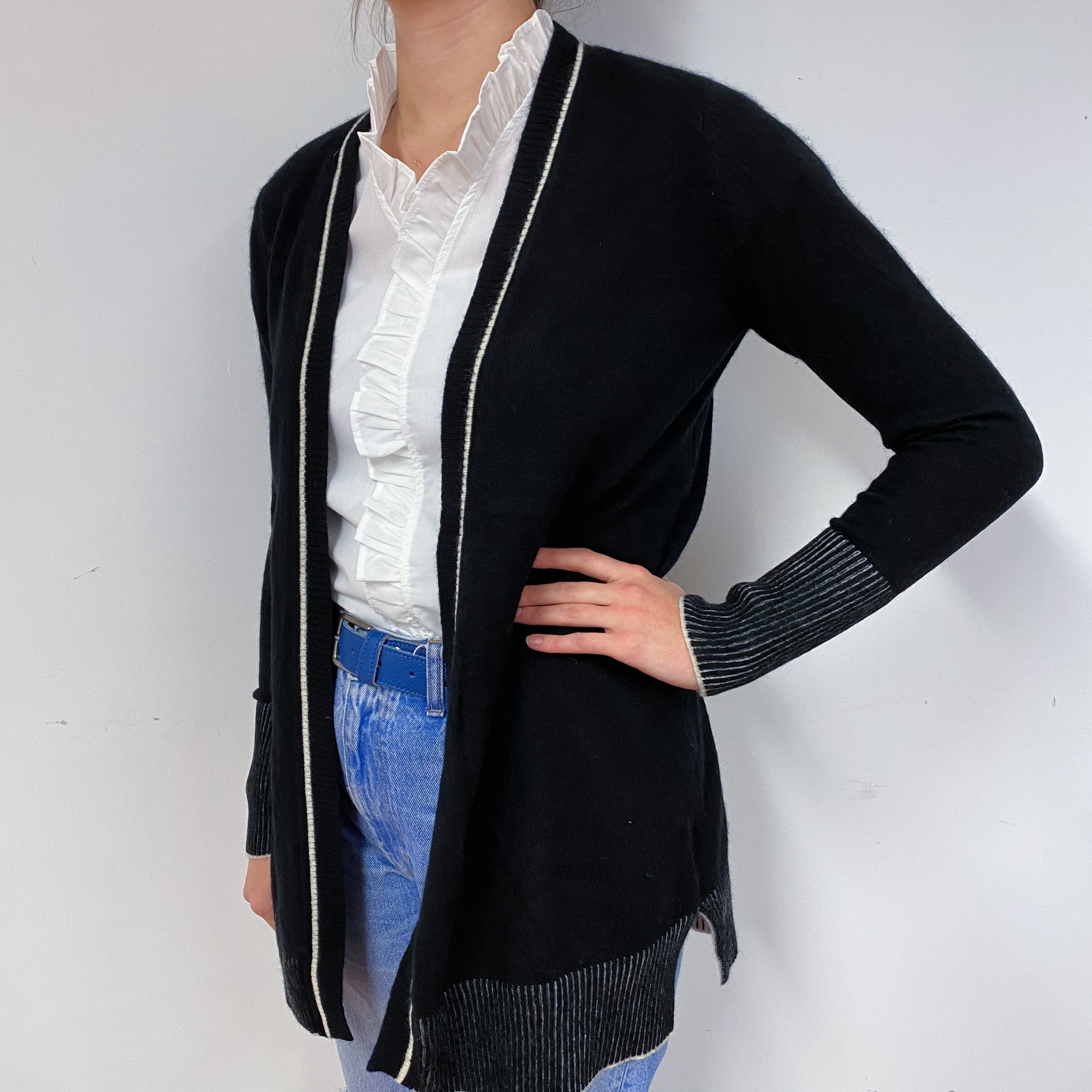 Black and Cream Cashmere Edge to Edge Cardigan Small