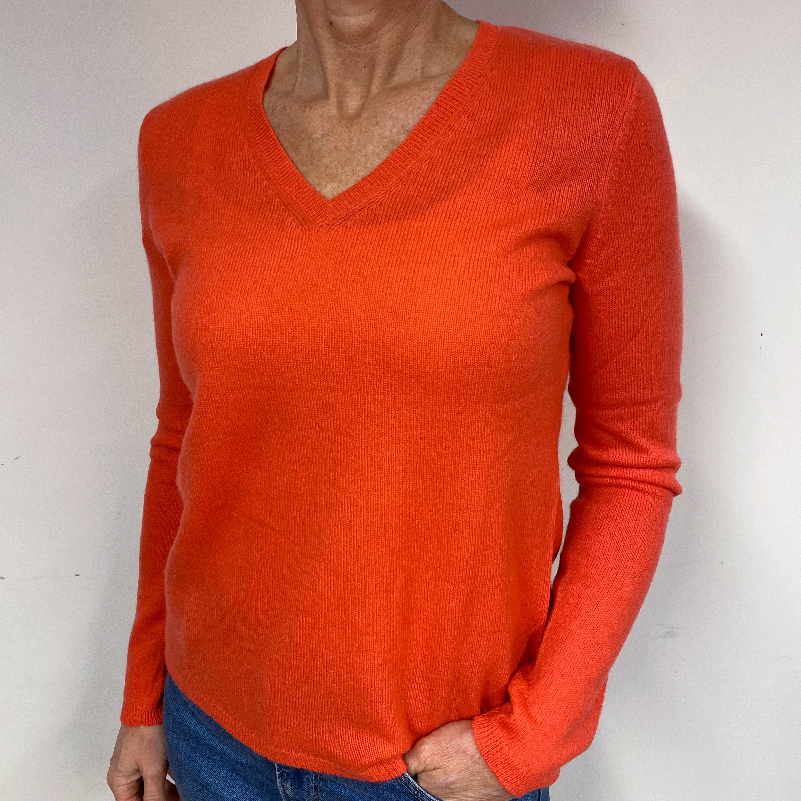 Bright Orange Cashmere V-Neck Jumper Medium