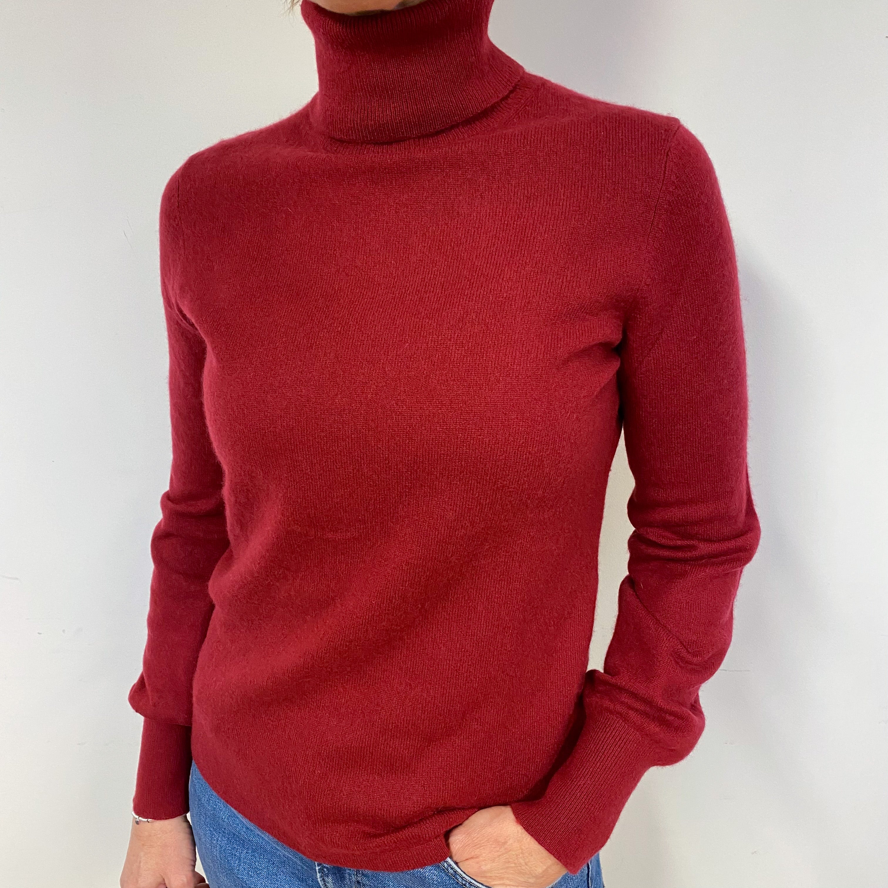 Claret Red Cashmere Polo Neck Jumper Medium