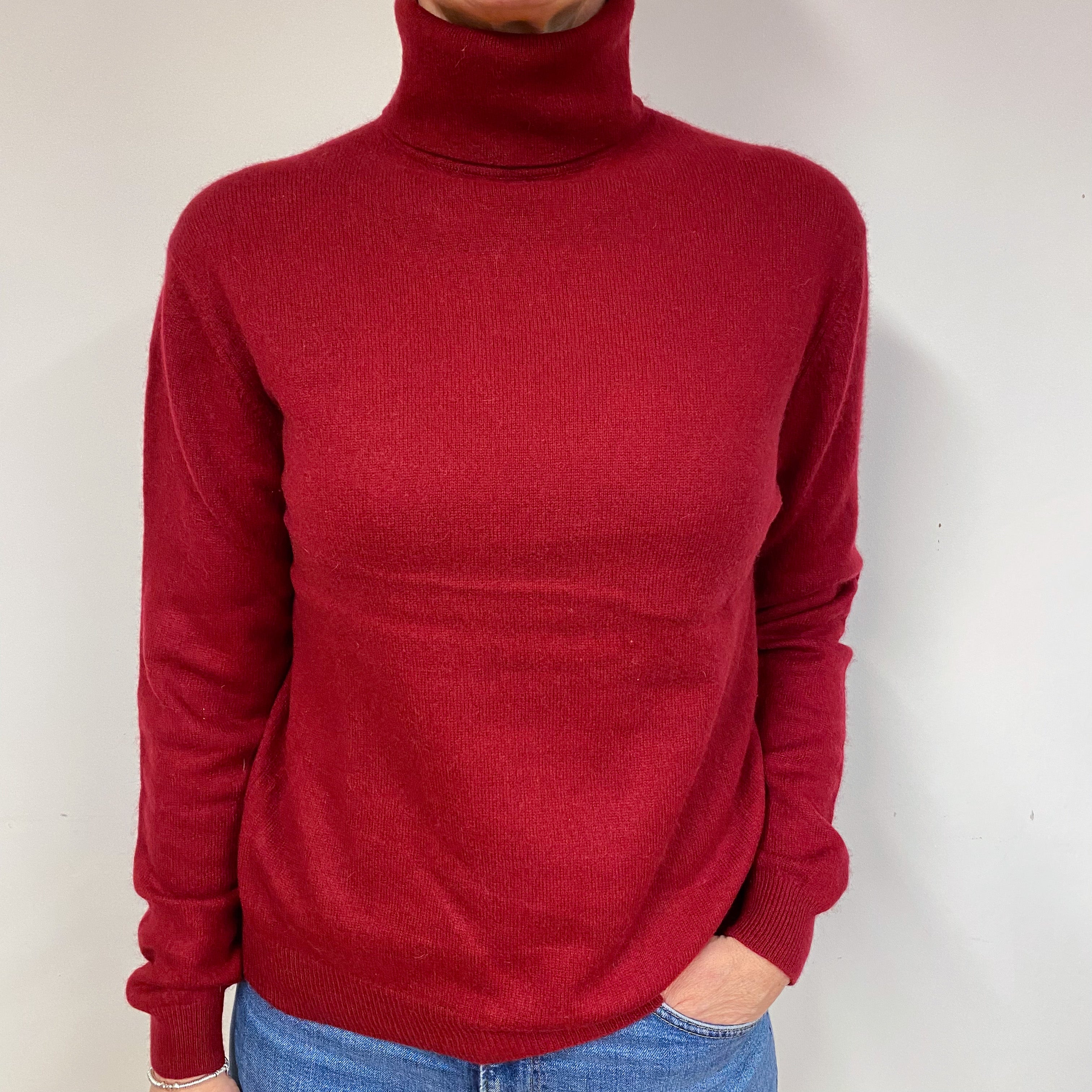 Crimson Red Cashmere Polo Neck Jumper Medium