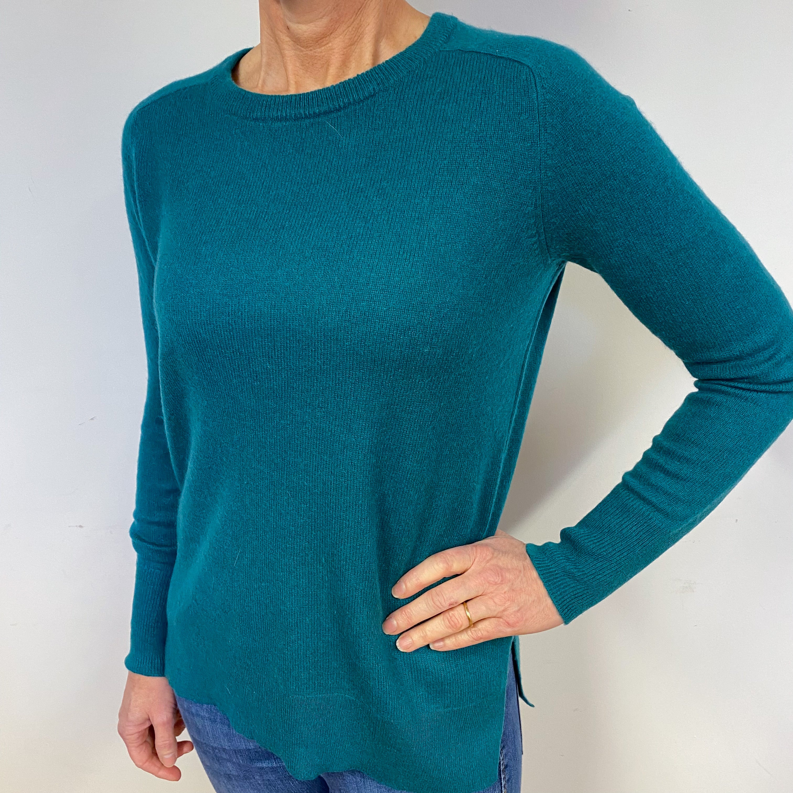 Dark Emerald Green Cashmere Crew Neck Jumper Medium