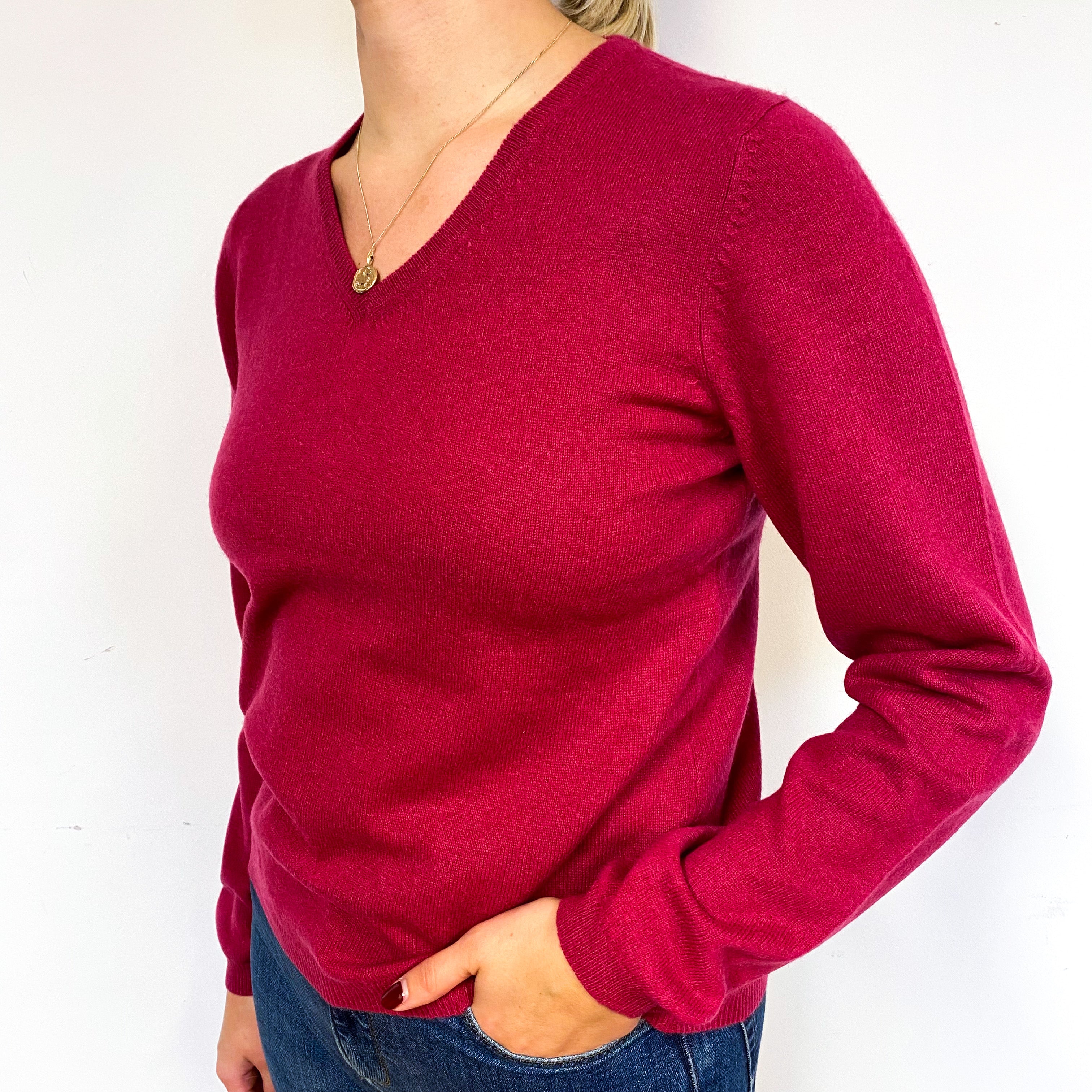 New Cherry Pink Cashmere V-Neck Jumper Small