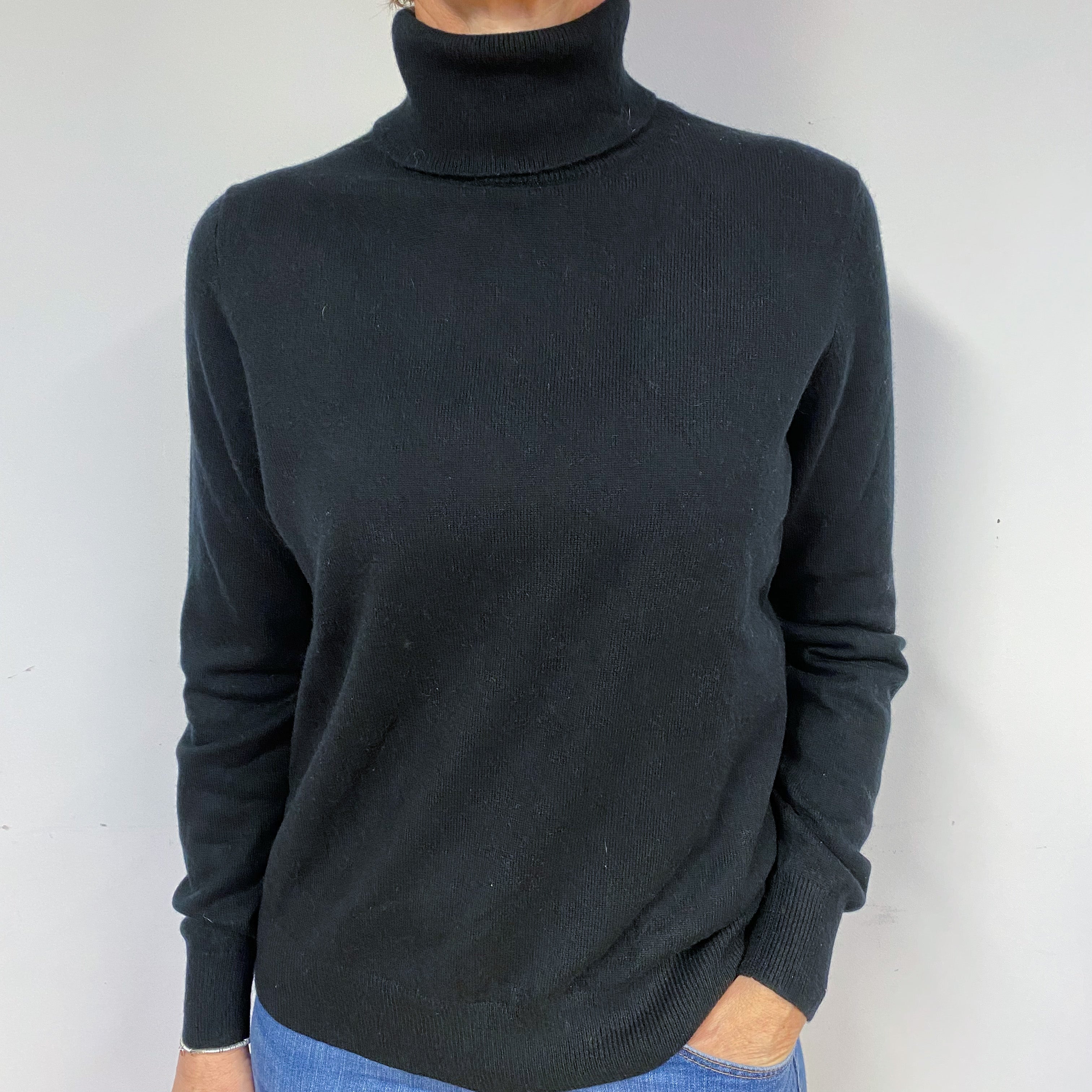 Black Cashmere Polo Neck Jumper Medium