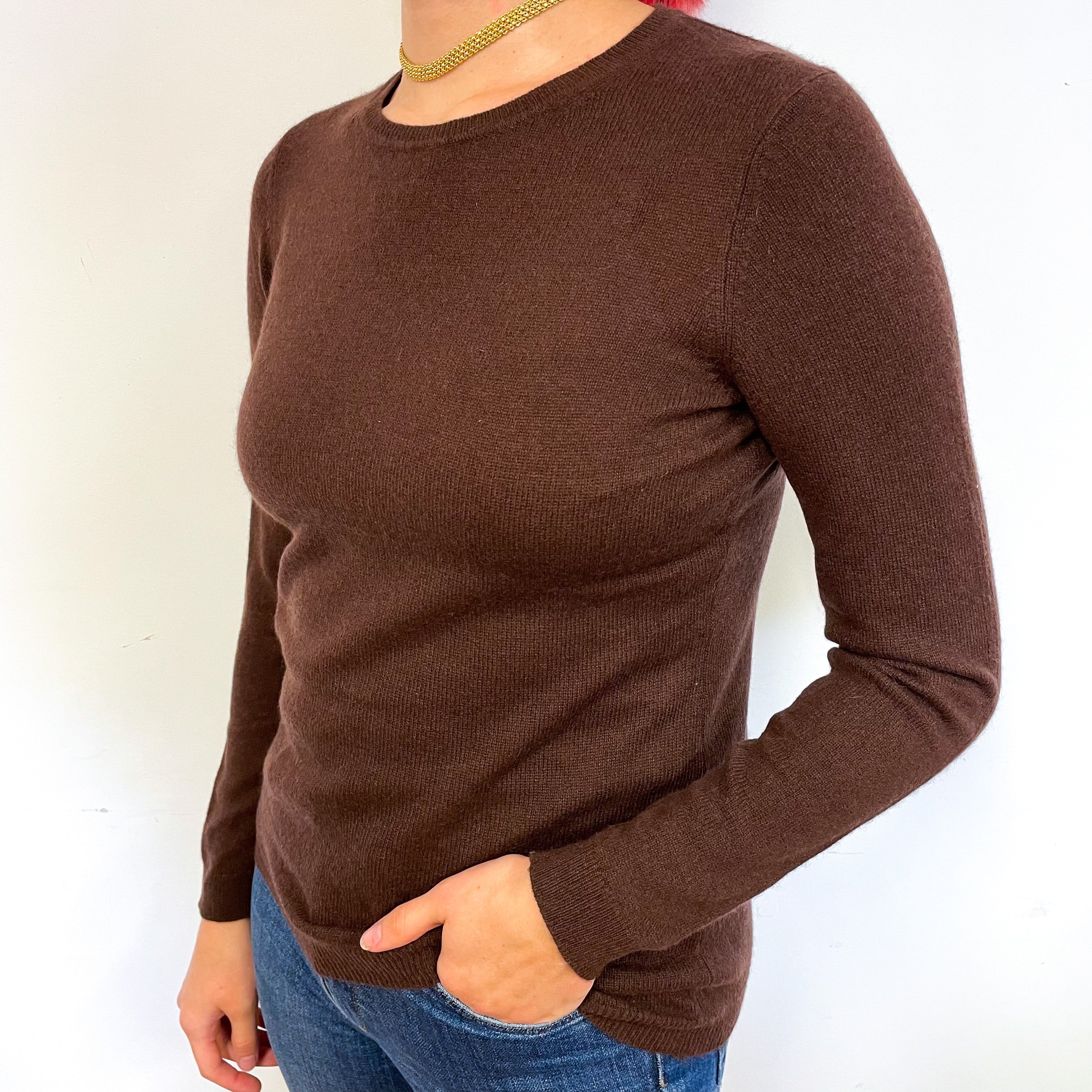 Warm Chocolate Brown Cashmere Crew Neck Jumper Small