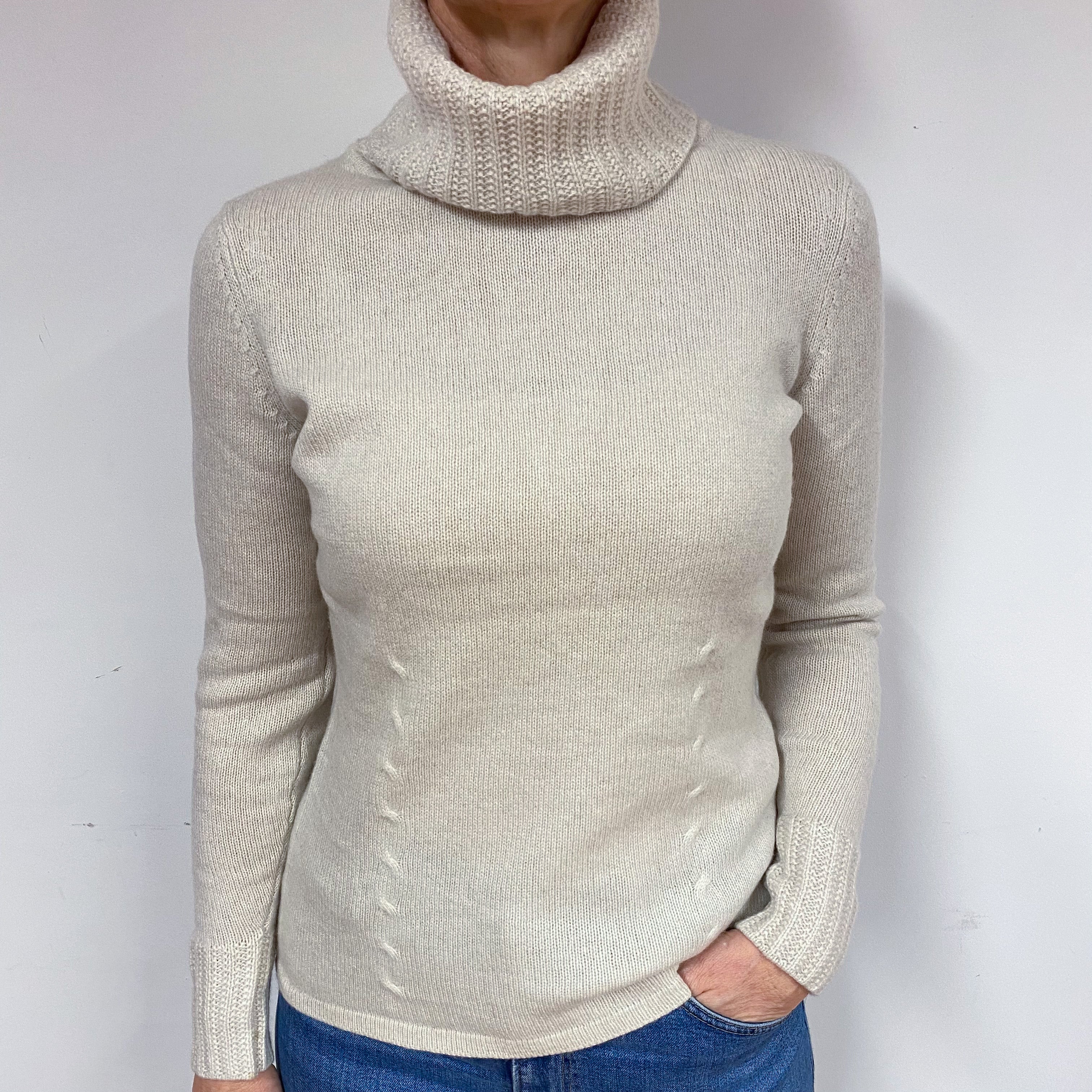 Honey Beige Cashmere Polo Neck Jumper Medium