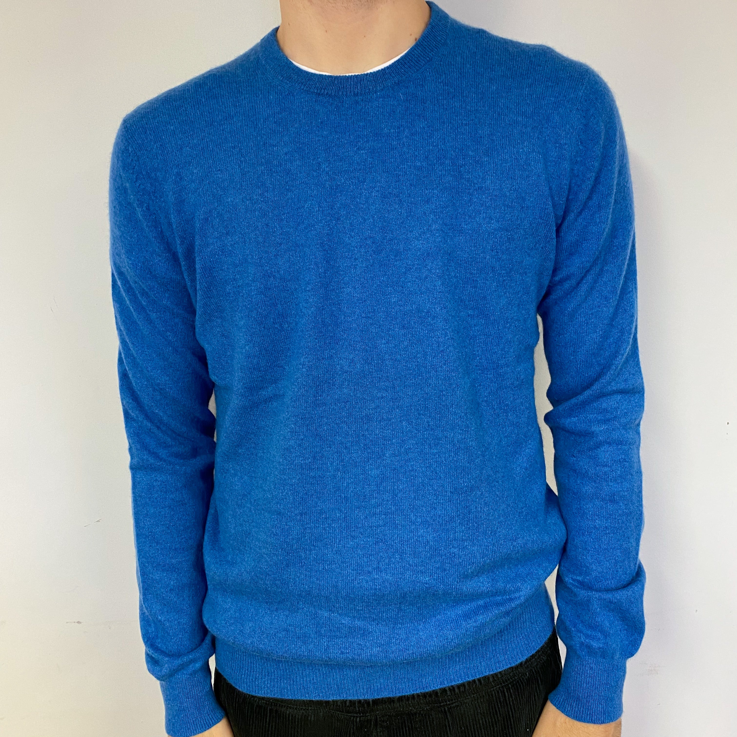 Men's Denim Blue Cashmere Crew Neck Jumper Large