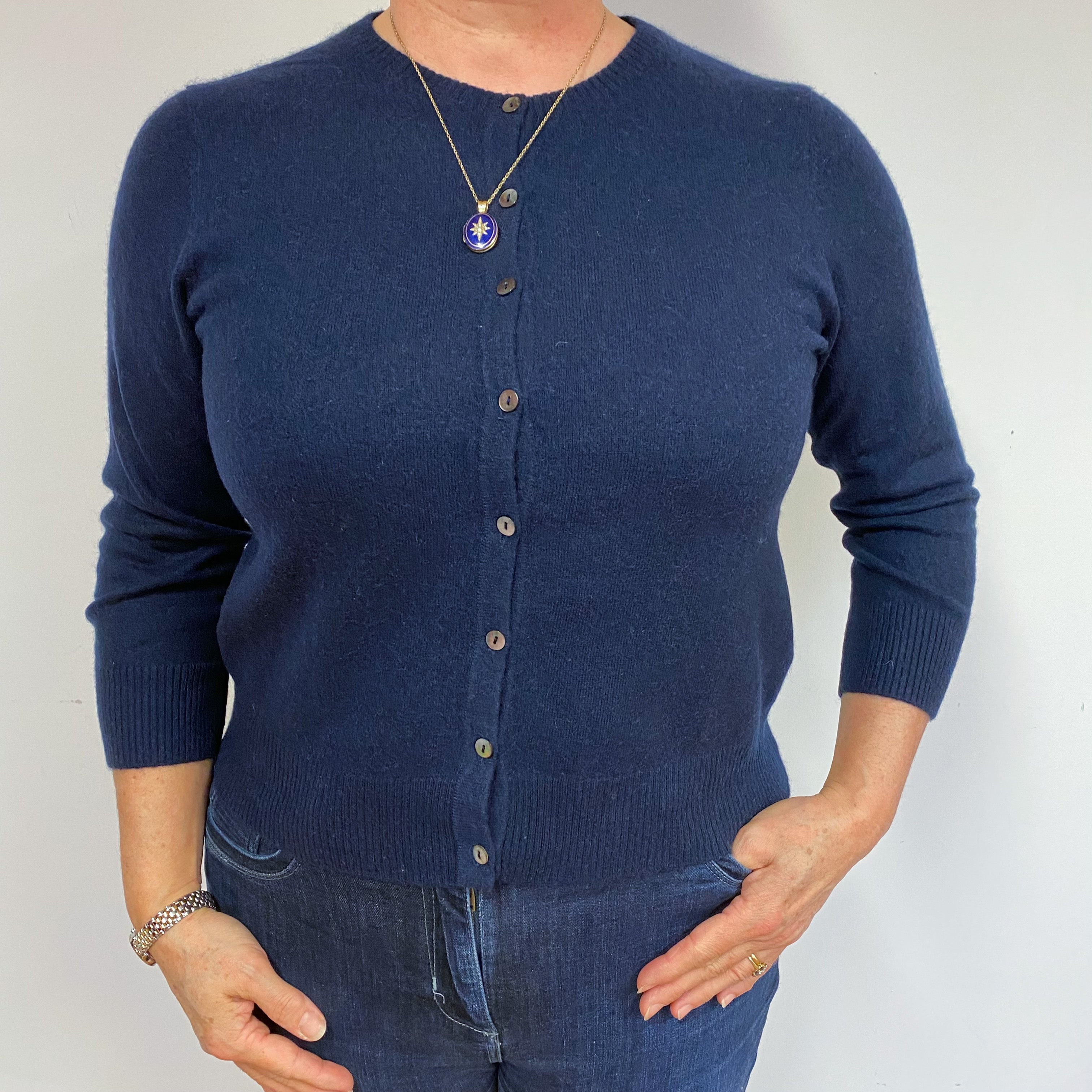 Navy Blue Cashmere Cardigan Large