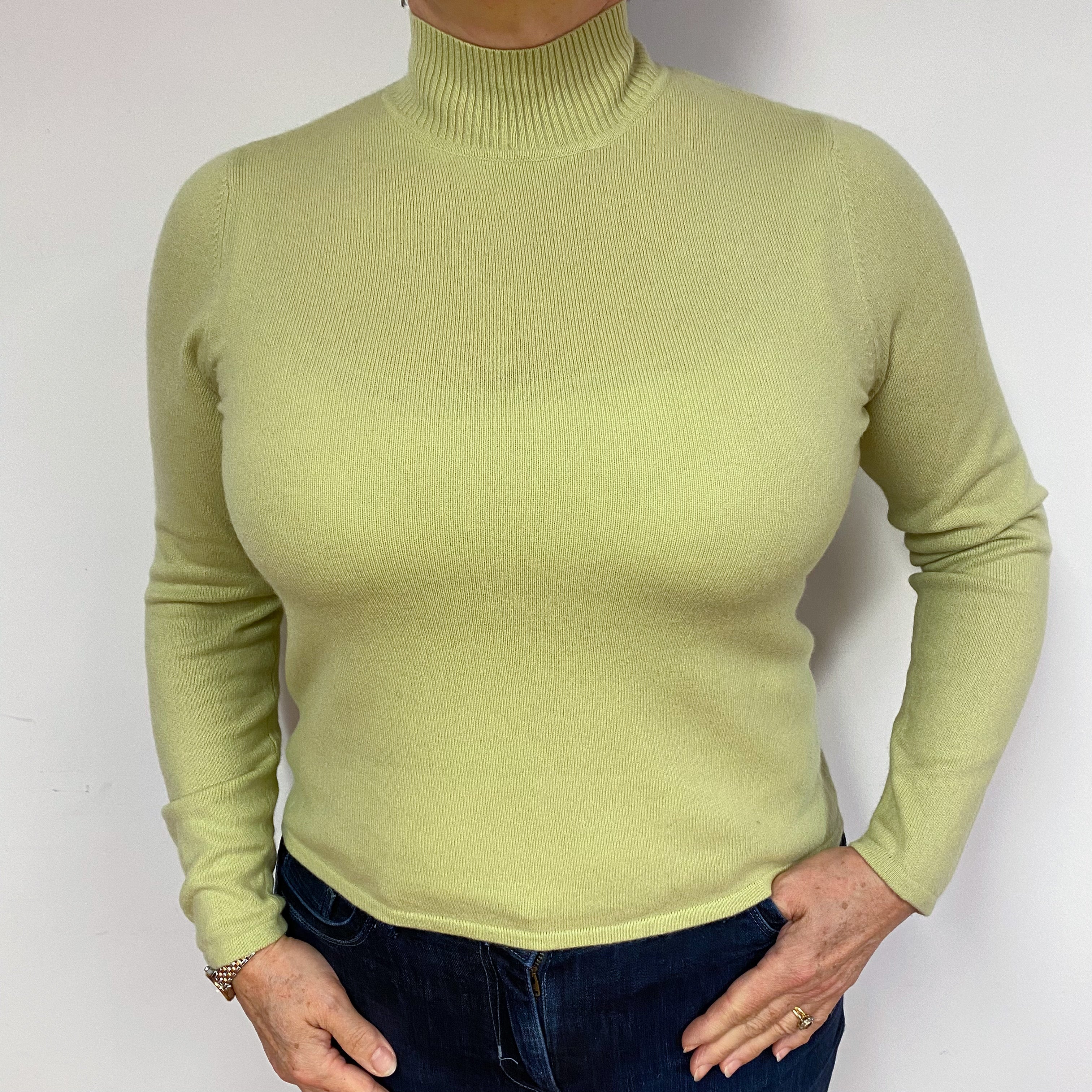 Soft Lime Green Cashmere Turtle Neck Jumper Large