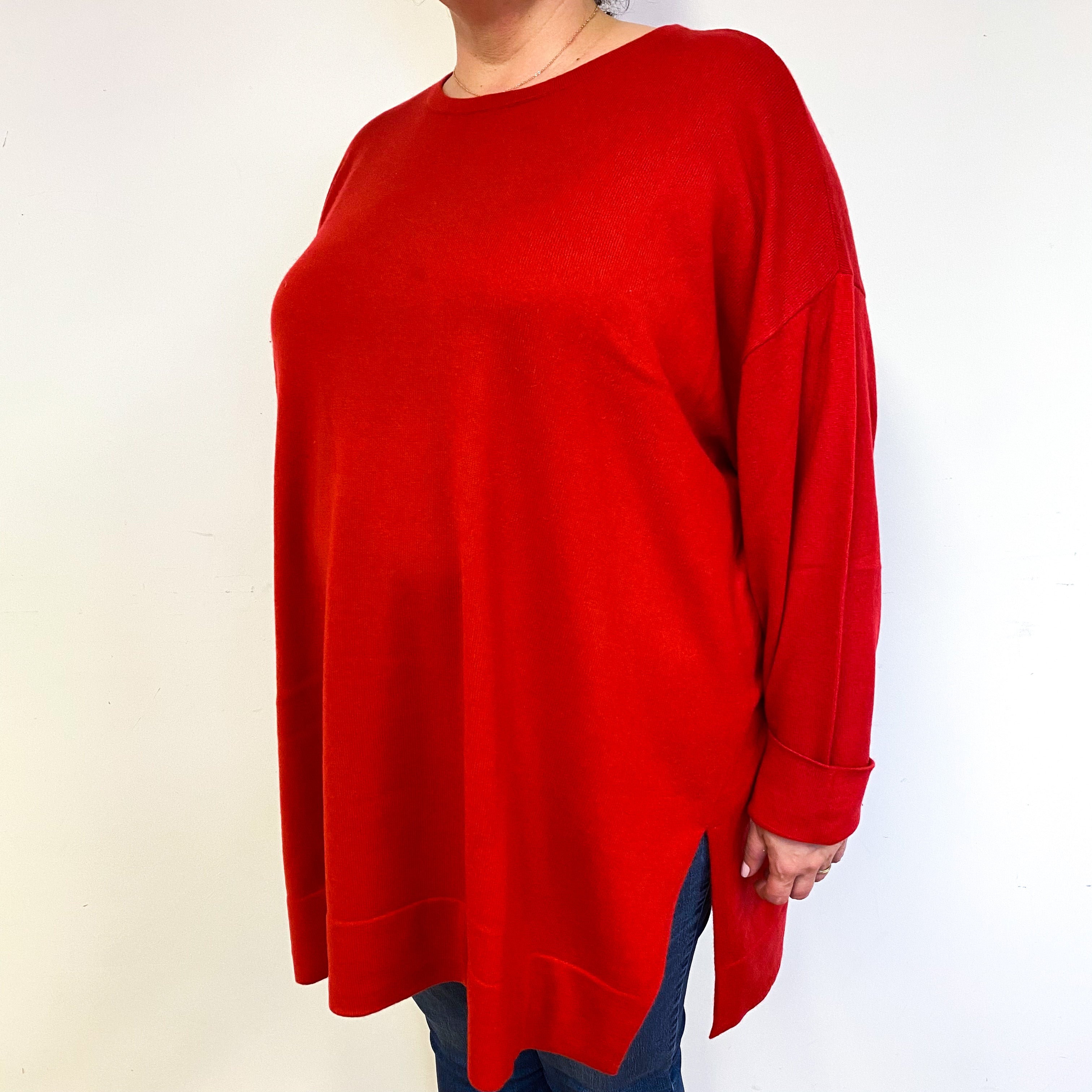 Vermilion Red Cashmere Crew Neck Tunic Jumper 4XLarge