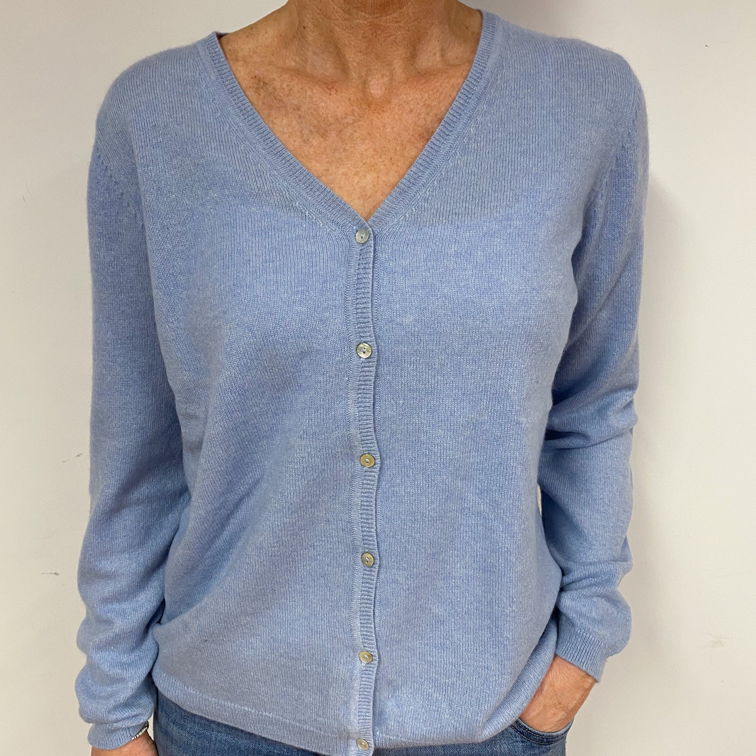 Sky Blue Cashmere V-Neck Cardigan Medium