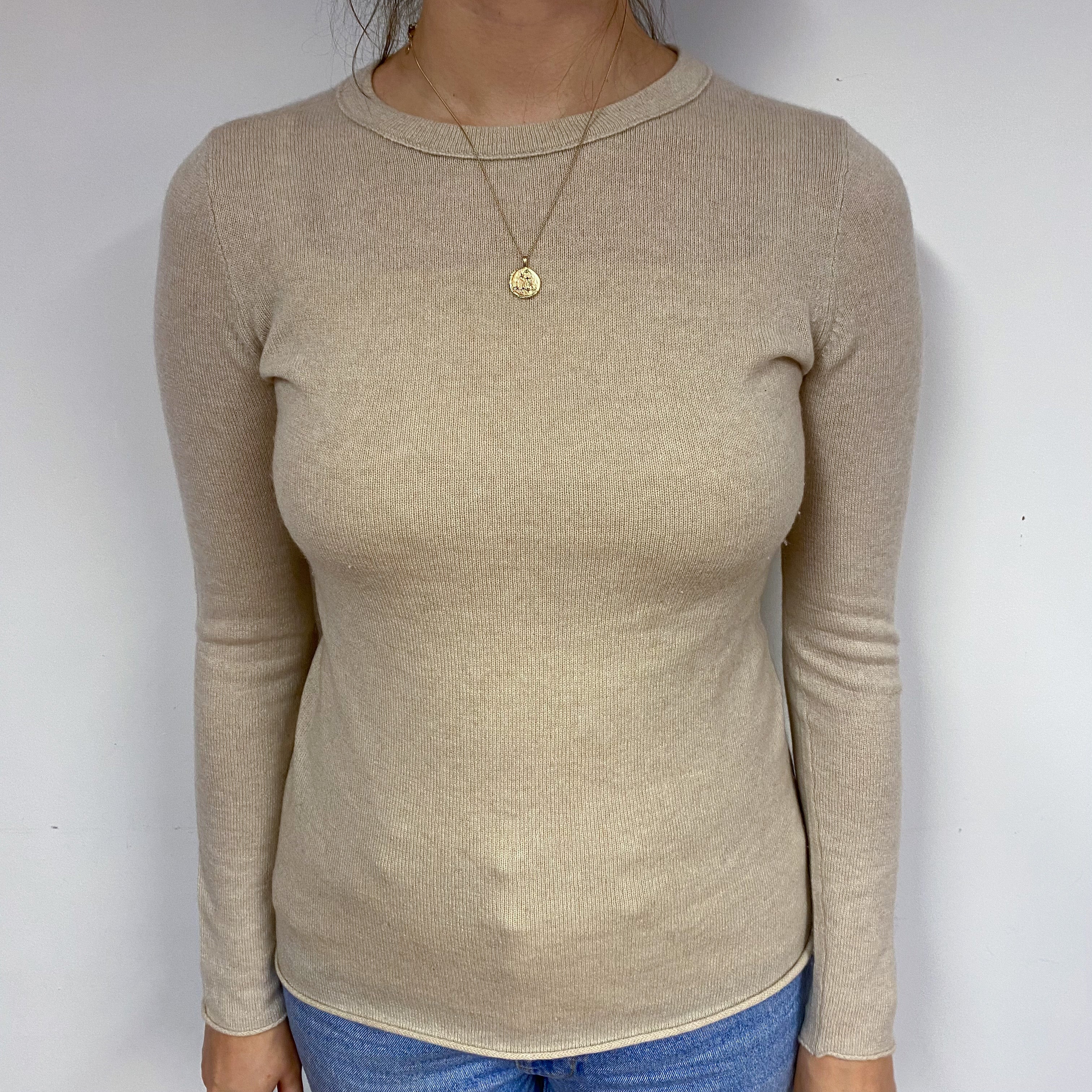 Soft Beige Cashmere Crew Neck Jumper Small