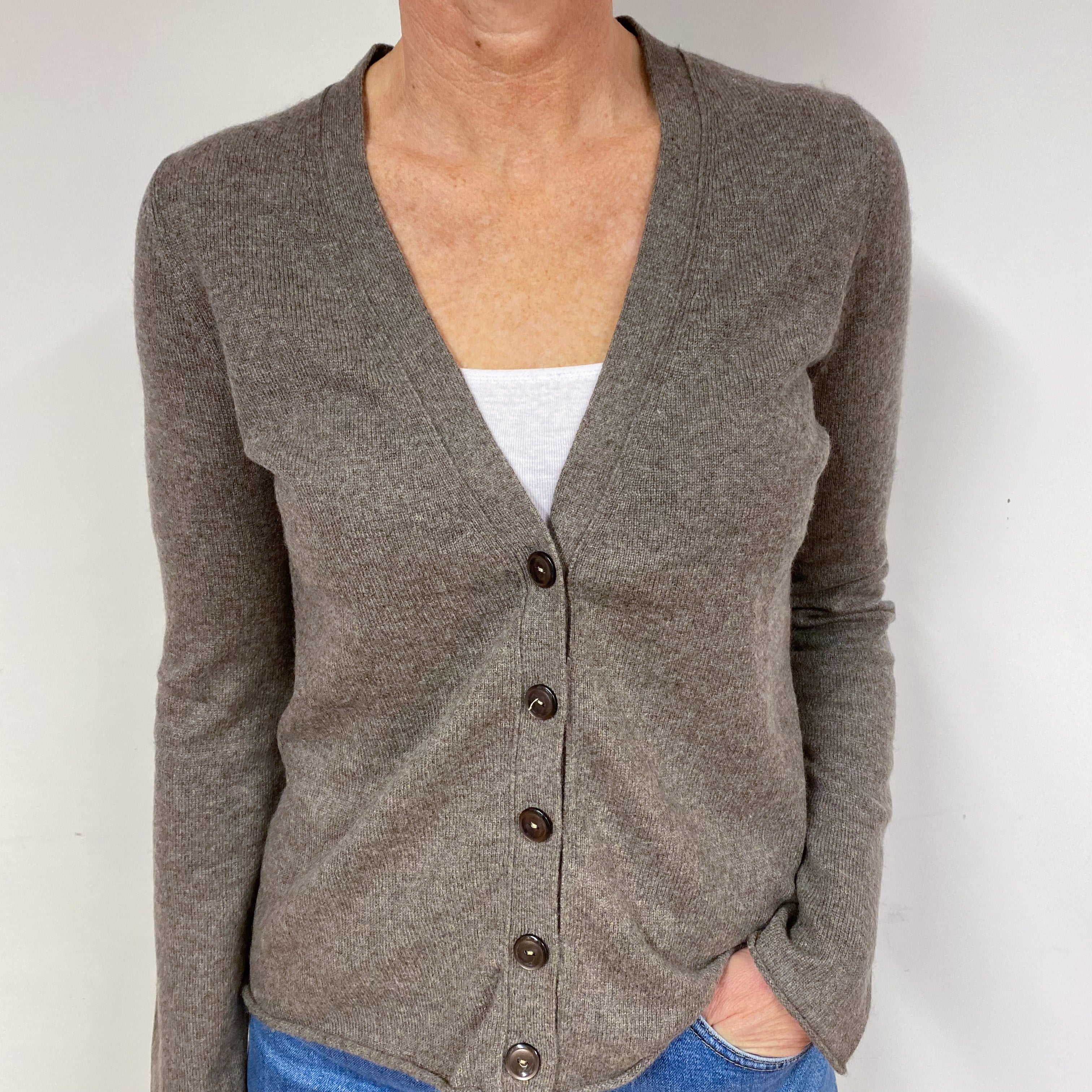 Muted Brown Cashmere V-Neck Cardigan Medium